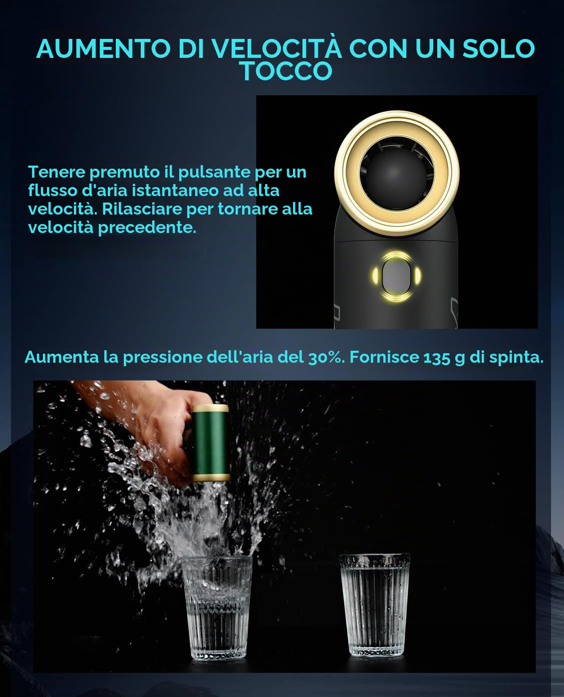KiCA Jet Fan 2S - Spolverino elettrico ad aria portatile ad alta velocità, 117000 giri/min, mini ventilatore a getto in lega di alluminio, senza fili per tastiera PC, dettagli auto e campeggio (nero)