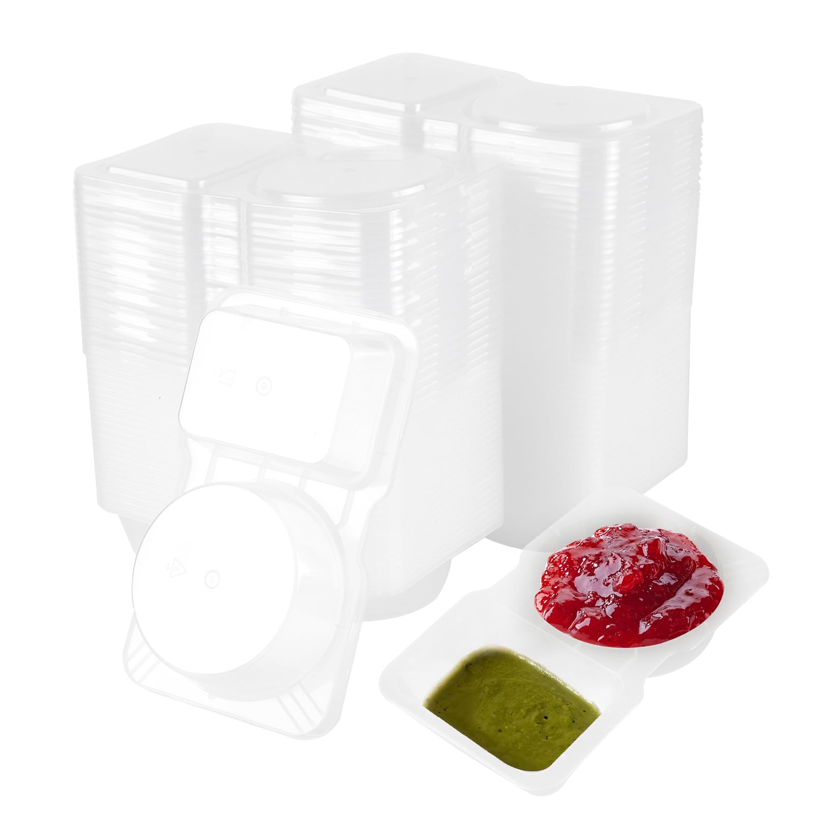 Kohand Transparent 50 Pcs Reusable Snack Containers With Lids, Double Compartment Snack Pot, Snacks Pots For Sauce Seasoning Snacks Meal Prep