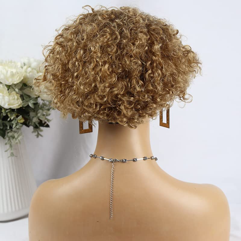 Short Curly Human Hair Wigs Pixie Wig Human Hair #27 Headband Wigs for Black Women 180% Density Headband Wigs Human Hair 6"