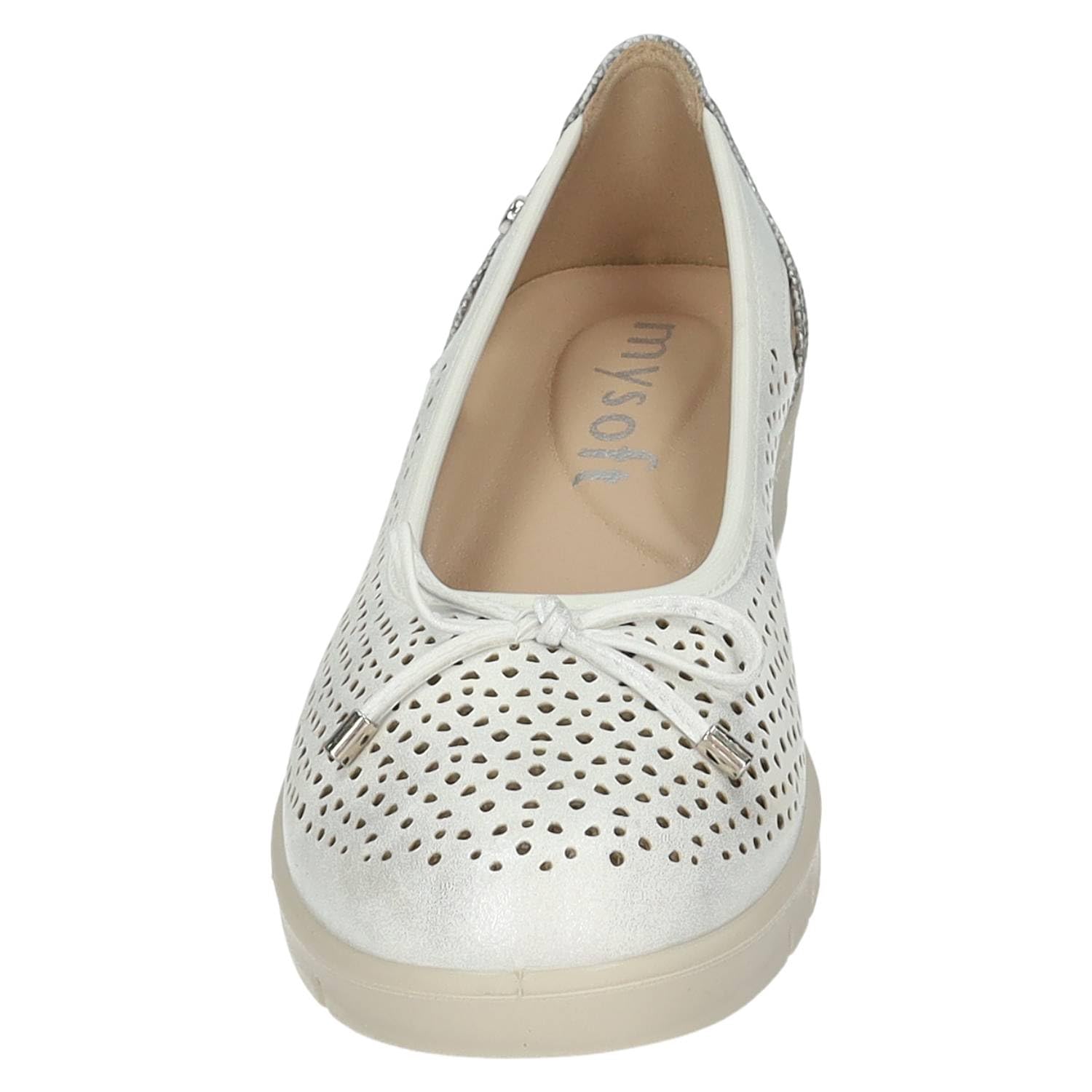 26M208 Manoletinas con cuña para Mujer, en Color Perla, con Lazo y Plantilla Extraible, cómodas, Ligeras Ideales para Verano Mujer Manoletinas