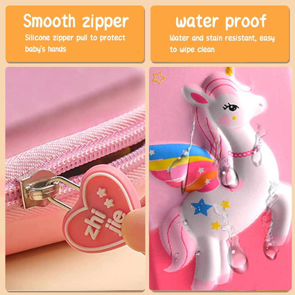 MCWTH Pencil Case for Kids Girls 3D Unicorn Large Capacity Waterproof Pencil Box with Compartments Cute Pen Pouch for Kindergarten and School (Pink) - Image 3