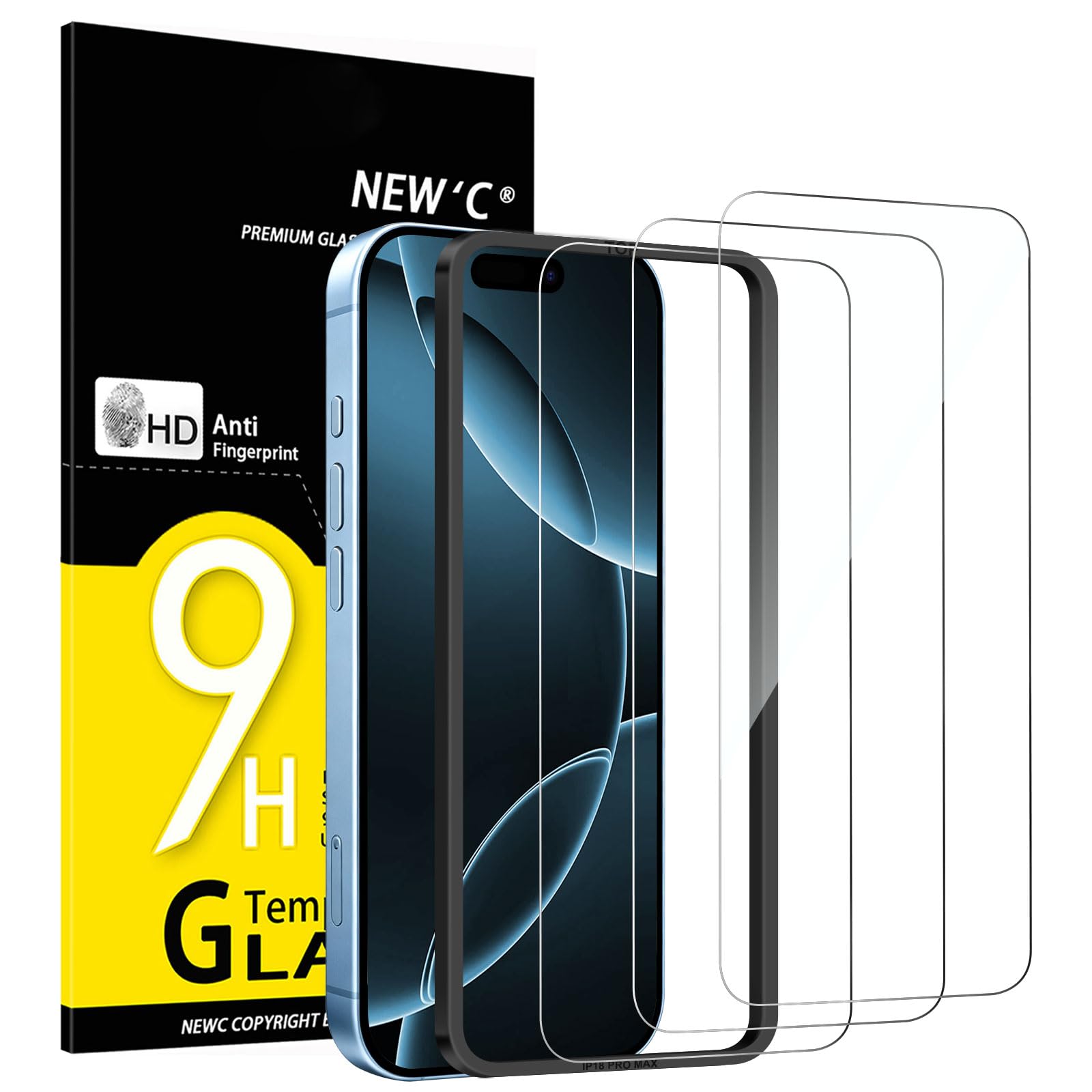 NEW'C für iPhone 18 Pro Max für Panzerglas Schutzfolie mit Montagehilfe