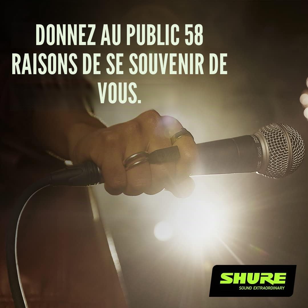 Shure SM58-Lce Microphone Dynamique Cardioïde pour la Voix, Utilisation Professionnelle en Spectacle Live, Sonorisation et Studio D’Enregistrement - (Câble Non Inclus)