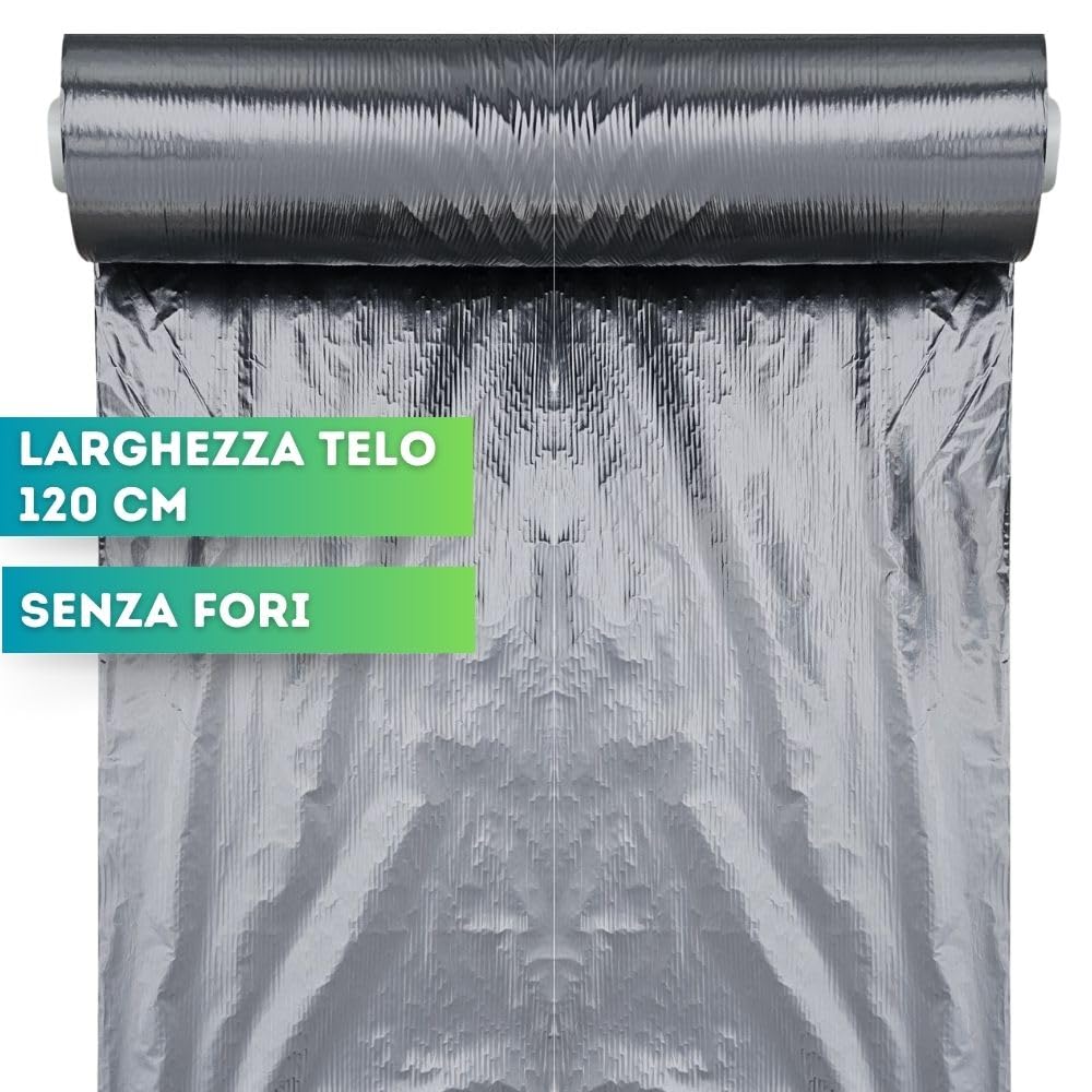 DI GIULIO SRL Telo Nero Pacciamatura Larg. 120 cm x Varie Misure Senza Fori Copertura Terreno Antierbacce Contro Le Infestanti | Bio Orto (100 Metri)