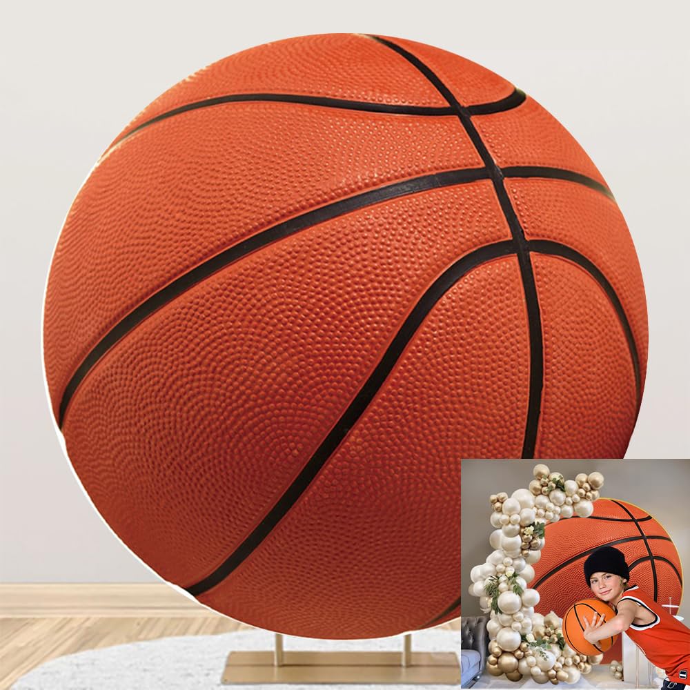 OERJU Basketball Round Backdrop - Basketball Theme Background for Photography, Game, Sports, Fans, Kids, Boy, Baby Shower, Birthday Party Decor -