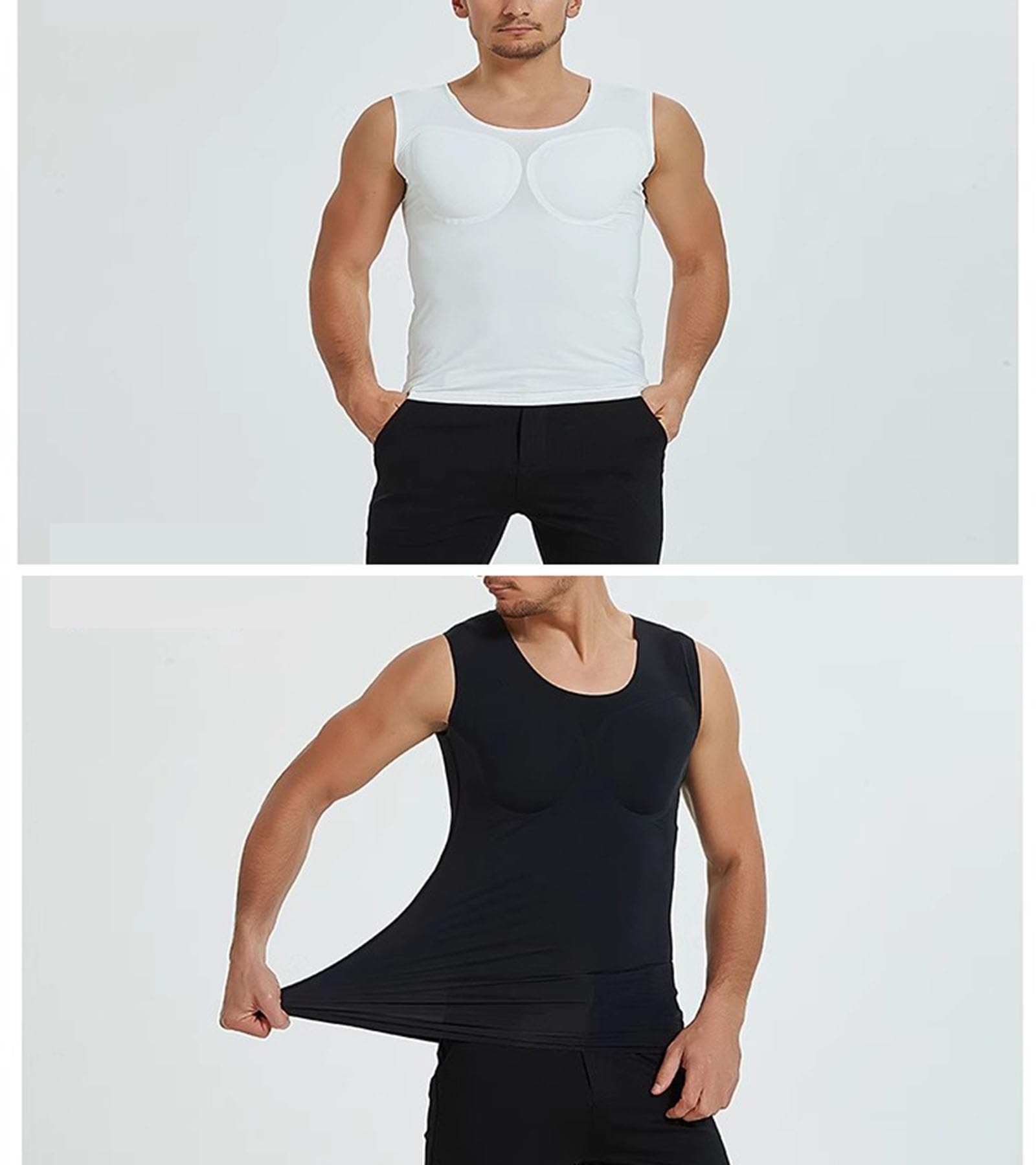 Uomo Shaper Canotta Petto Falso Muscolo Intimo Pettorale Enhancer Collo Basso Invisibile Ingrassare Camicia Sottile Bottoming(Schwarz,S)