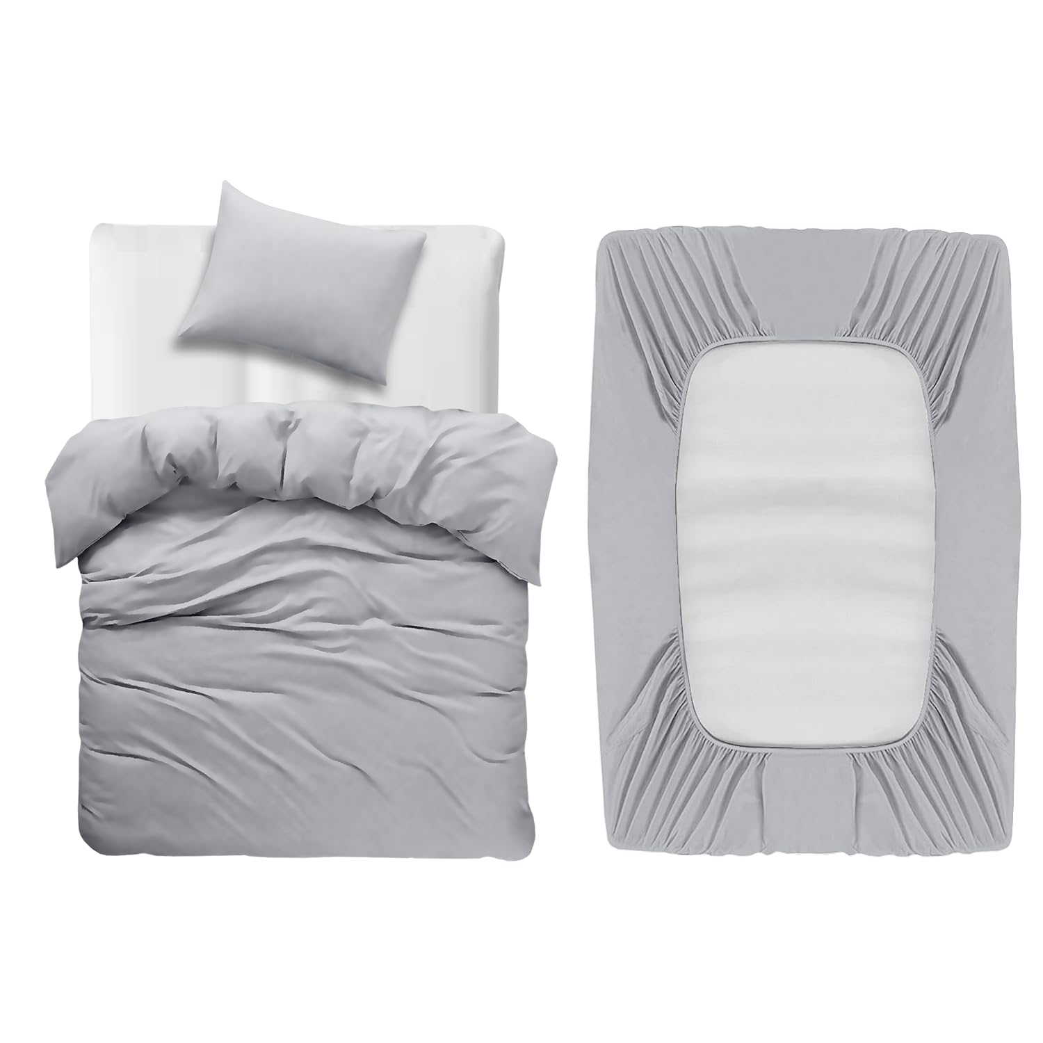 BedLooms 3 Piece Single Bedding Set Silver Duvet Cover Sets Fitted Sheet with Pilow case Single Duvet set Soft and Fade Resistant Brushed Microfiber Bedding Quilt Cover Set — image 1