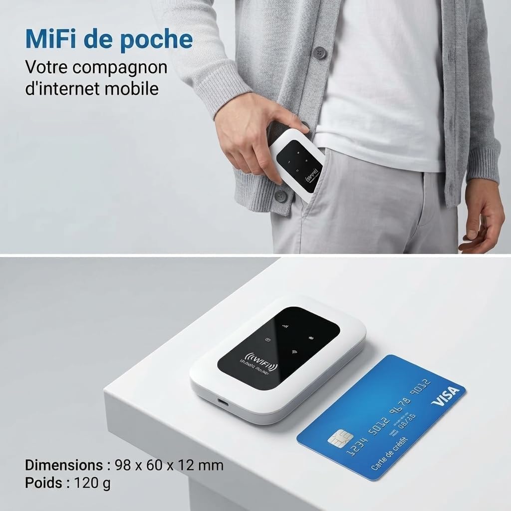Routeur 5G Portable WiFi 6 avec Slot SIM Déverrouillé – Modem 5G Carte SIM, Internet Mobile Haut Débit 5G/4G+, Jusqu’à 28 Appareils, Idéal Voyage & Télétravail