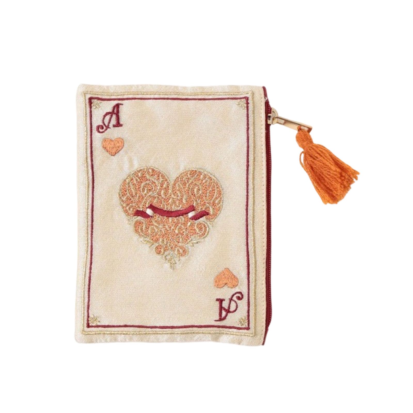 Tsophreniq Practical Polyester Organiser Bag with Playing Cards Embroidery Embroidered Zippered Holder for Women Embroidered Card Bag