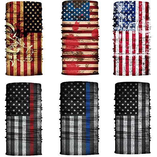 6 Pcs American Flag Outdoor Face Mask- Multifunctional Seamless Microfiber American Flag UV Protection Face Neck Gaiter Shields Headwear
