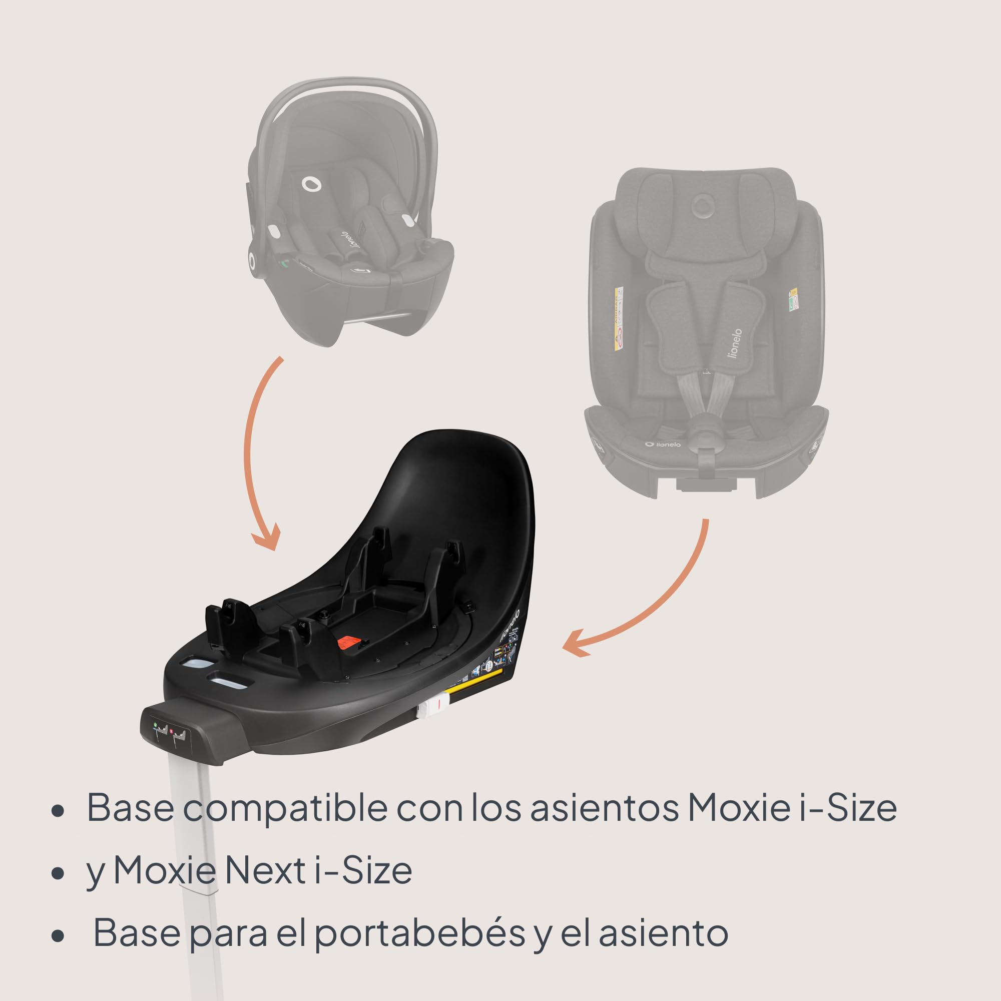 Lionelo Base ISOFIX Giratoria 360 Para Silla De Coche Moxie i-Size Y Moxie Next i-Size, Pata De Apoyo, Indicador De Instalación Correcta, Giro Con Una Mano