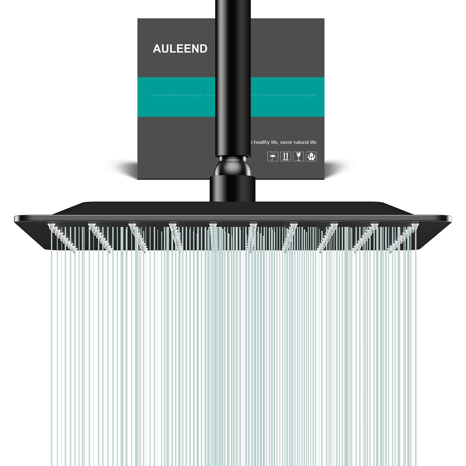 AULEEND Square Rain Shower Head, High Flow Stainless Steel,Work with Any Decorative Style，All Metal Rainfall Shower Head (Matte Black, 10)