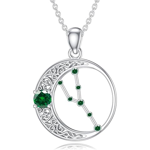 Zodiac Constellation Necklace with Birthstone,925 Sterling Silver Horoscope Astrolo...