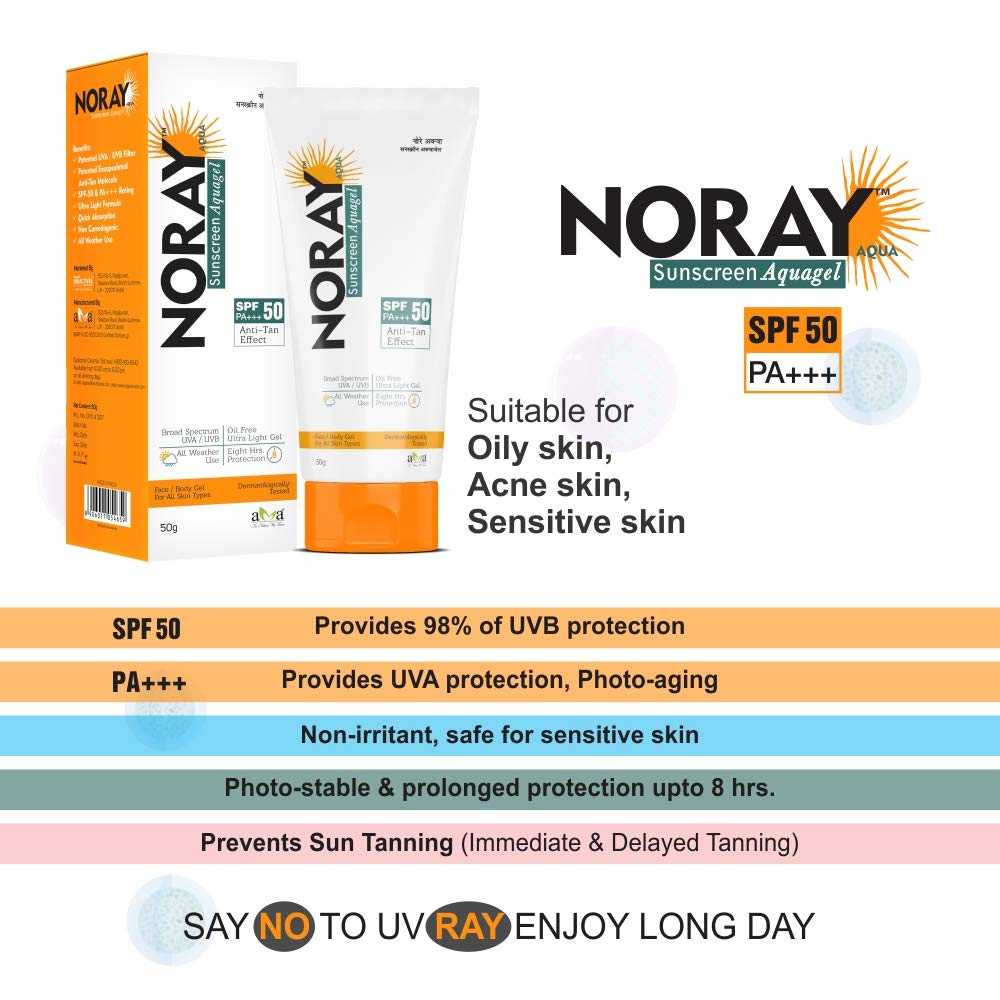 Vegetal Noray Aquagel Broad Spectrum Sunscreen, Spf-50, Pa+++ With Anti Tan Effect - 50G - Dry 1