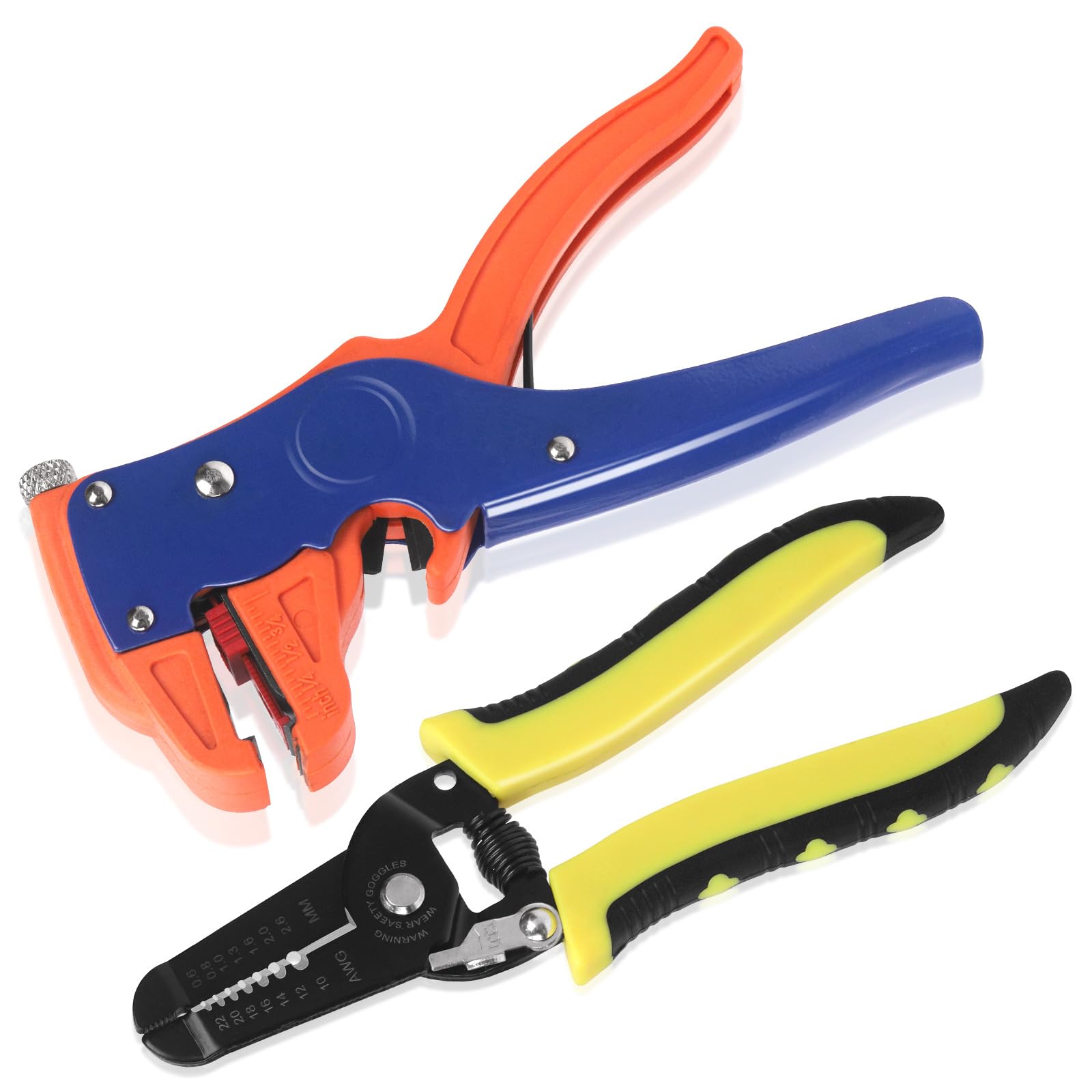 Glarks 2pcs 7in Ratcheting Adjustable Crimping Plier and 6.7in Automatic Wire Stripper Cutter Set AWG 10-22 Ratcheting Wire Terminal Crimper and Eagle Nose Stripping Plier for Cables and Automotive - Image 2