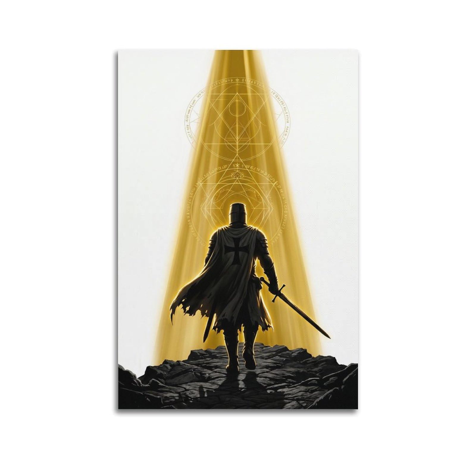 Okngb Unframe-Style Vintage Templar Knight Poster Black Gold Silhouette Sacred Journey Decorative Painting Canvas Art Picture 20X30inch(50X75cm)