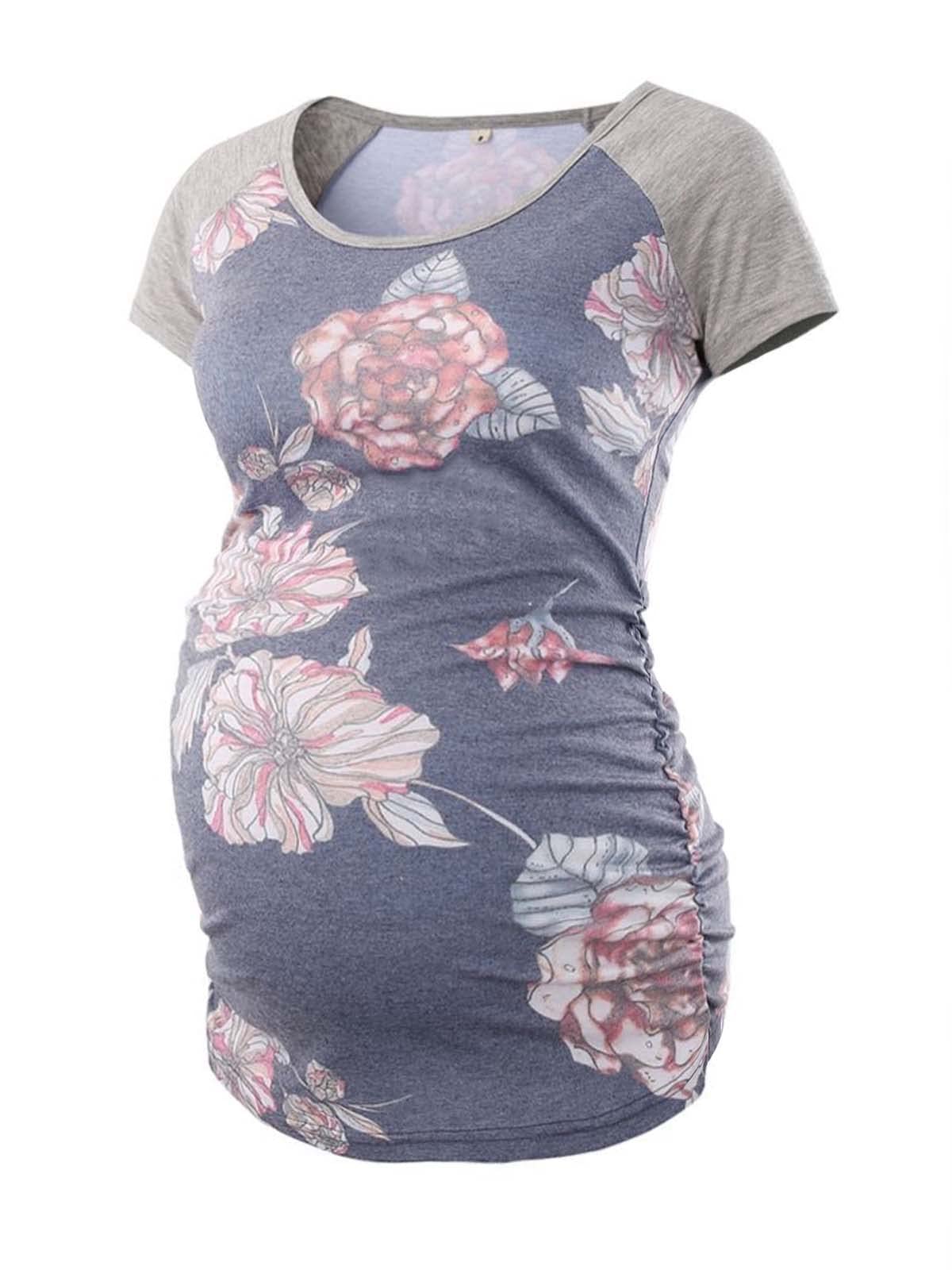 BBHopingWomen's Maternity Tops Short & Long Sleeve Baseball Crew Neck Classic Side Ruched Pregnancy T-Shirt