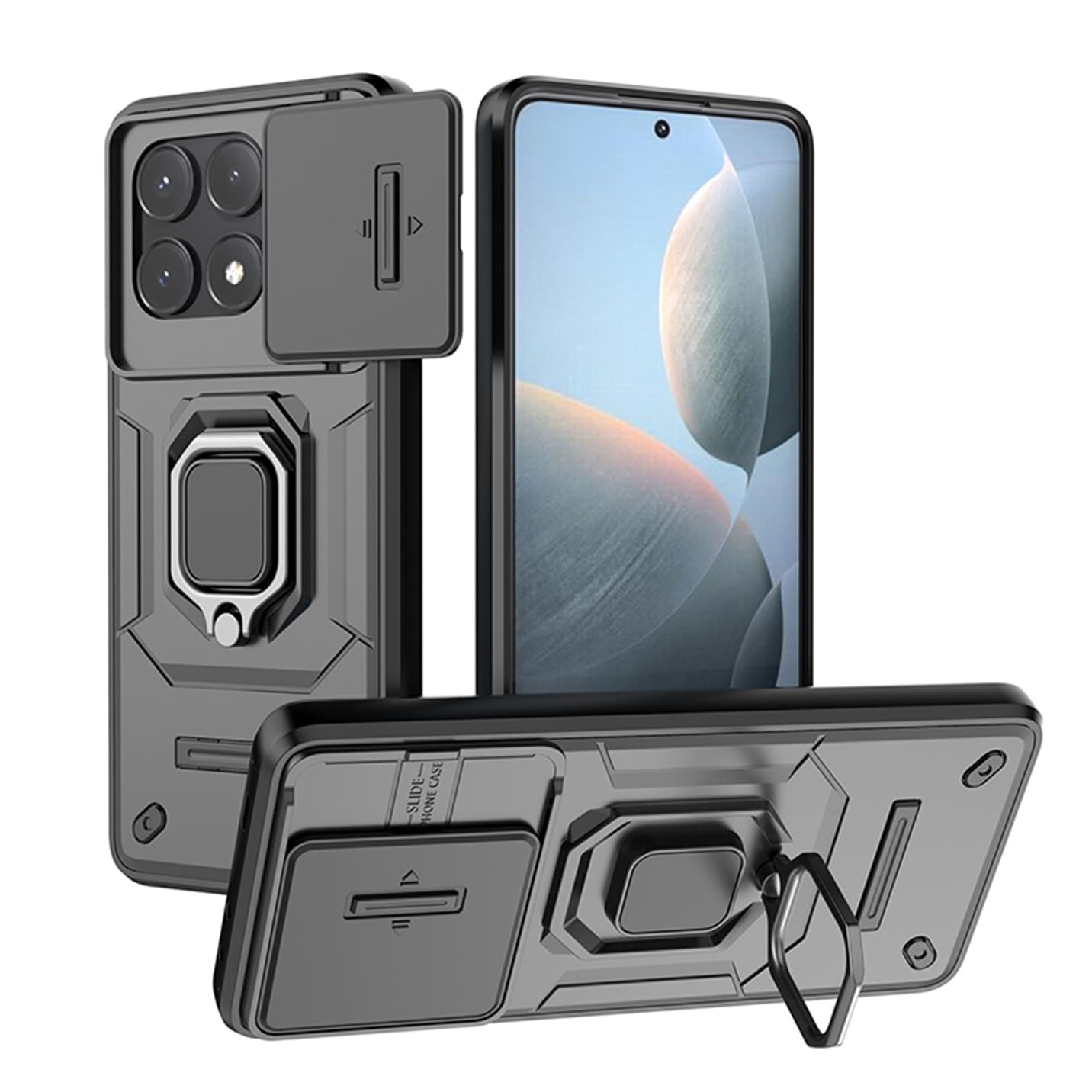 Funda BORYA Para Xiaomi Poco F6 Pro 5G | Carcasa Antigolpes PC+TPU Con Soporte Magnético Y Cubierta Corredera Para Cámara | Diseño Cyberpunk (Rosa Dorado)