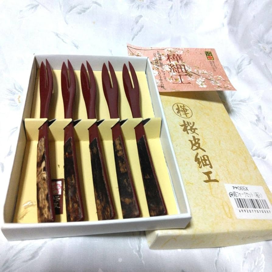 Amazon.co.jp: 桜皮細工 ヒメフォーク 5本セット 樺細工 和菓子