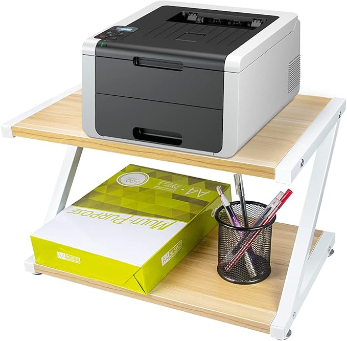 DUNCHATY Wood Printer Stand with Storage Under Desk Shelf