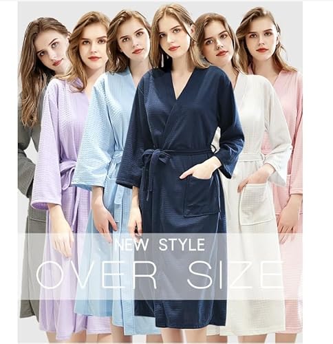 GZLQHD Women Bathrobe Waffle Weave Lightweight Kimono Spa Bathrobe for Lady (UAE/KSA, Alpha, L, Regular, Regular, gray)