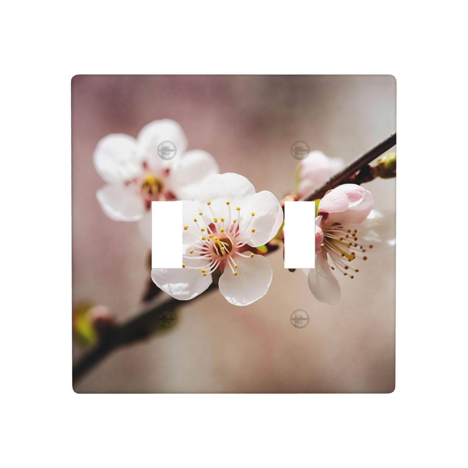Decorator Double Toggle Light Switch Covers Cherry Blossom Wall Plate 2-Gang Standard Size 4.5" x 4.5" Double Toggle Switch Wallplate Decorative 2 Gang Wall Switch Plate Covers