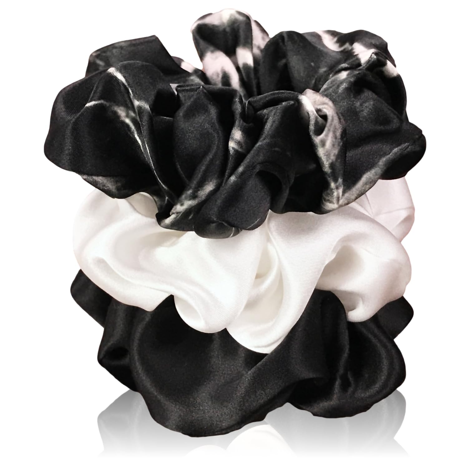 Celestial Silk Mulberry Silk Scrunchies for Hair (Large, Black, Ivory, Black Marble)-image-4