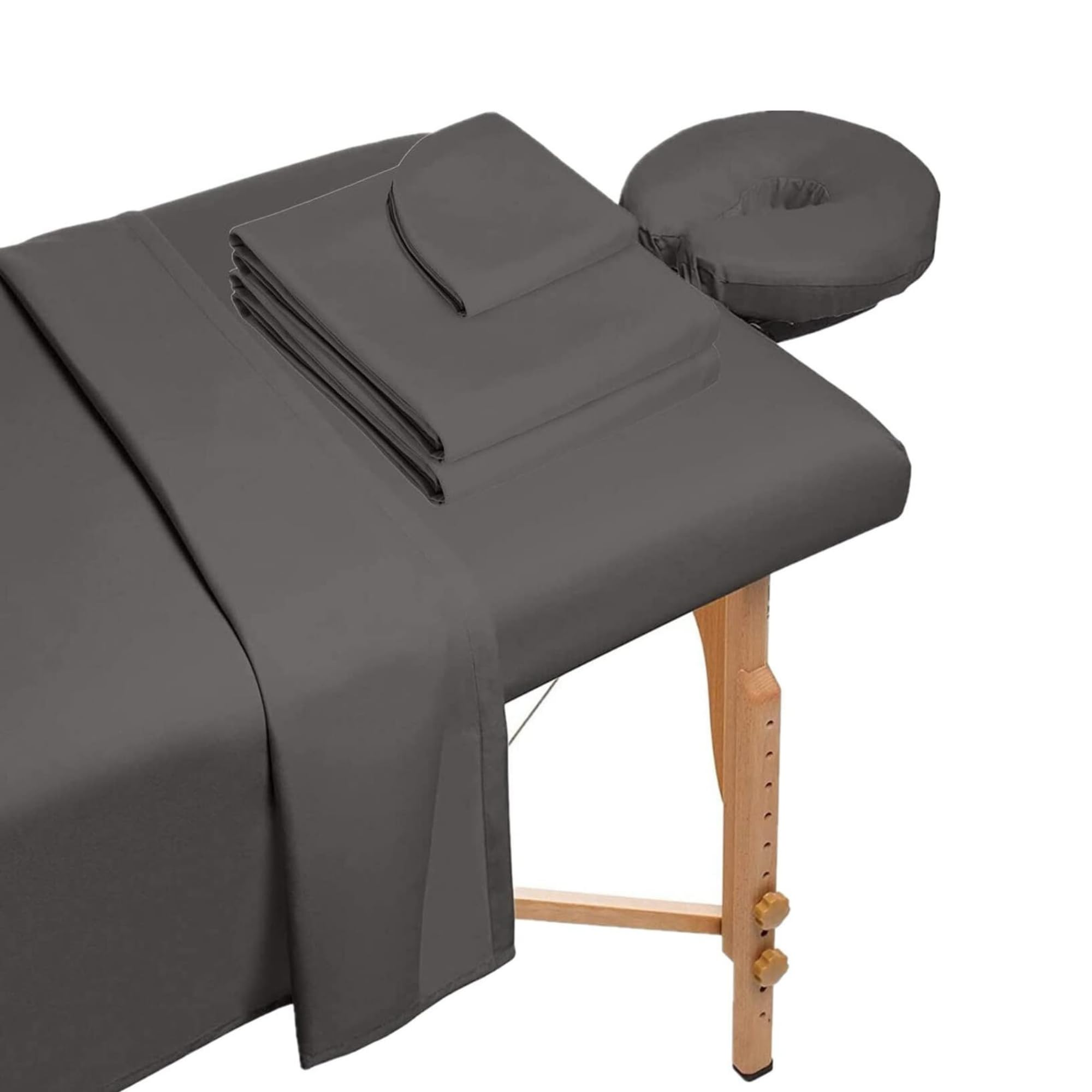 Massage Table Couch Cover Three Piece Set - Oversized Draping Top Flat Sheet + Fitted Couch Cover + Face Cushion Cover - Crisp Fresh Linen - Lightweight + Cool + Soft + Machine Washable (Black)