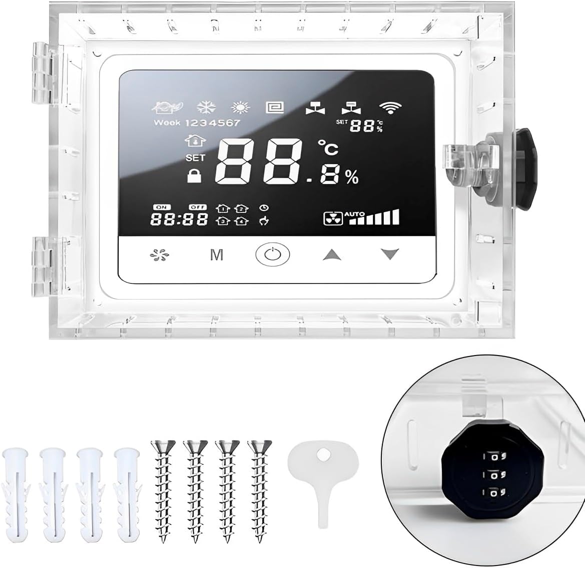 Thermostat Lock Box with Combination Lock, Large Clear Thermostat Cover
