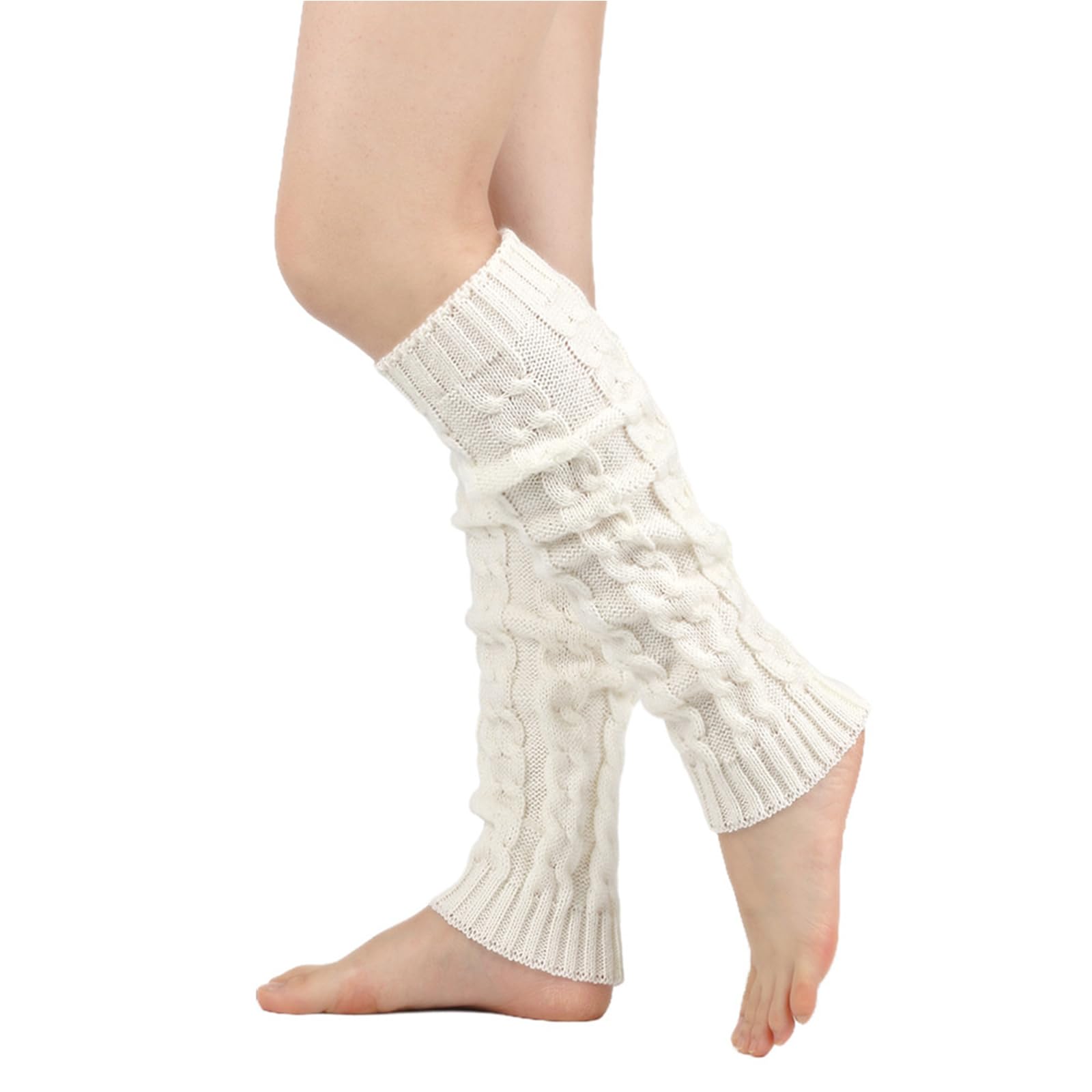 Knit Winter Warm Leg Warmers Long Socks Boot Cuffs Topper Legging Pads Knee Brace Pads Knee Warmers Sleeve For Women Lady Girls Best Xmas Gift White