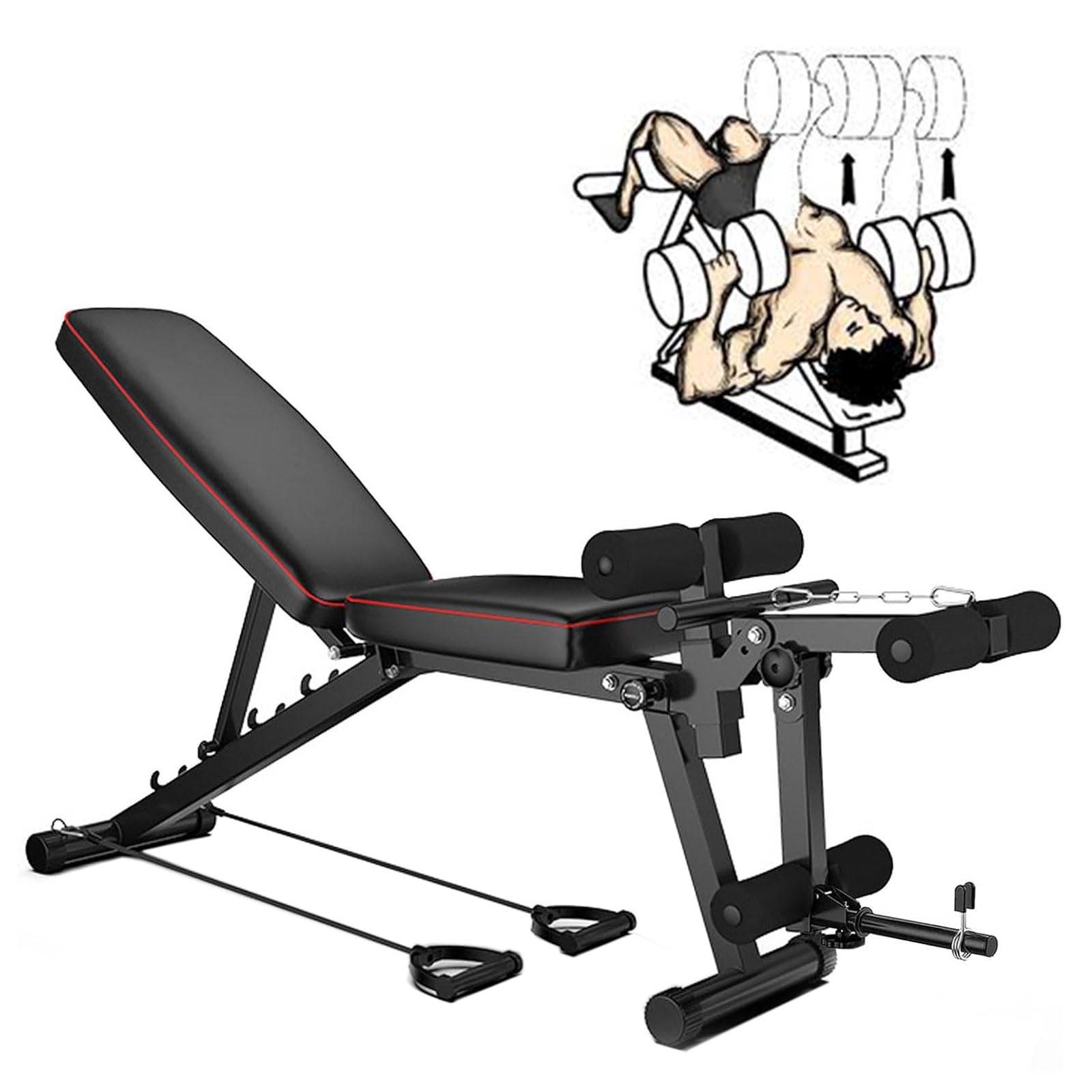 Banco Musculación, Banco Abdominales, Banco Reclinable Gimnasio, Bancos de Entrenamiento de Fuerza de Carga de 200 KG para Banco de Pesas de Cuerpo Completo en CasaBlack,48 * 162 * 111CM