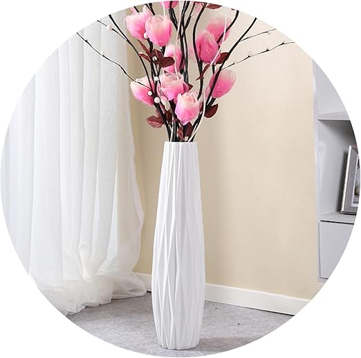 White Ceramic Vase 17.7" Tall Table Floor Vase Decorative