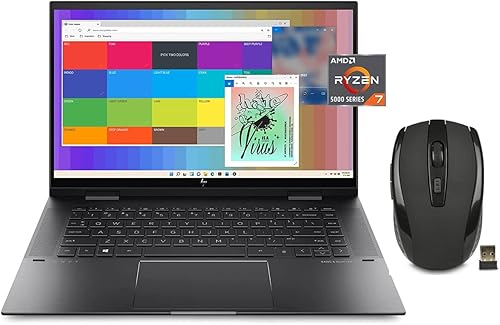 HP Envy X360 2 en 1 - Laptop de alta calidad con pantalla táctil FHD de 15.6 pulgadas, AMD Ryzen 7 5825U (Beat i7-1165G7), 12 GB de RAM, SSD de 512