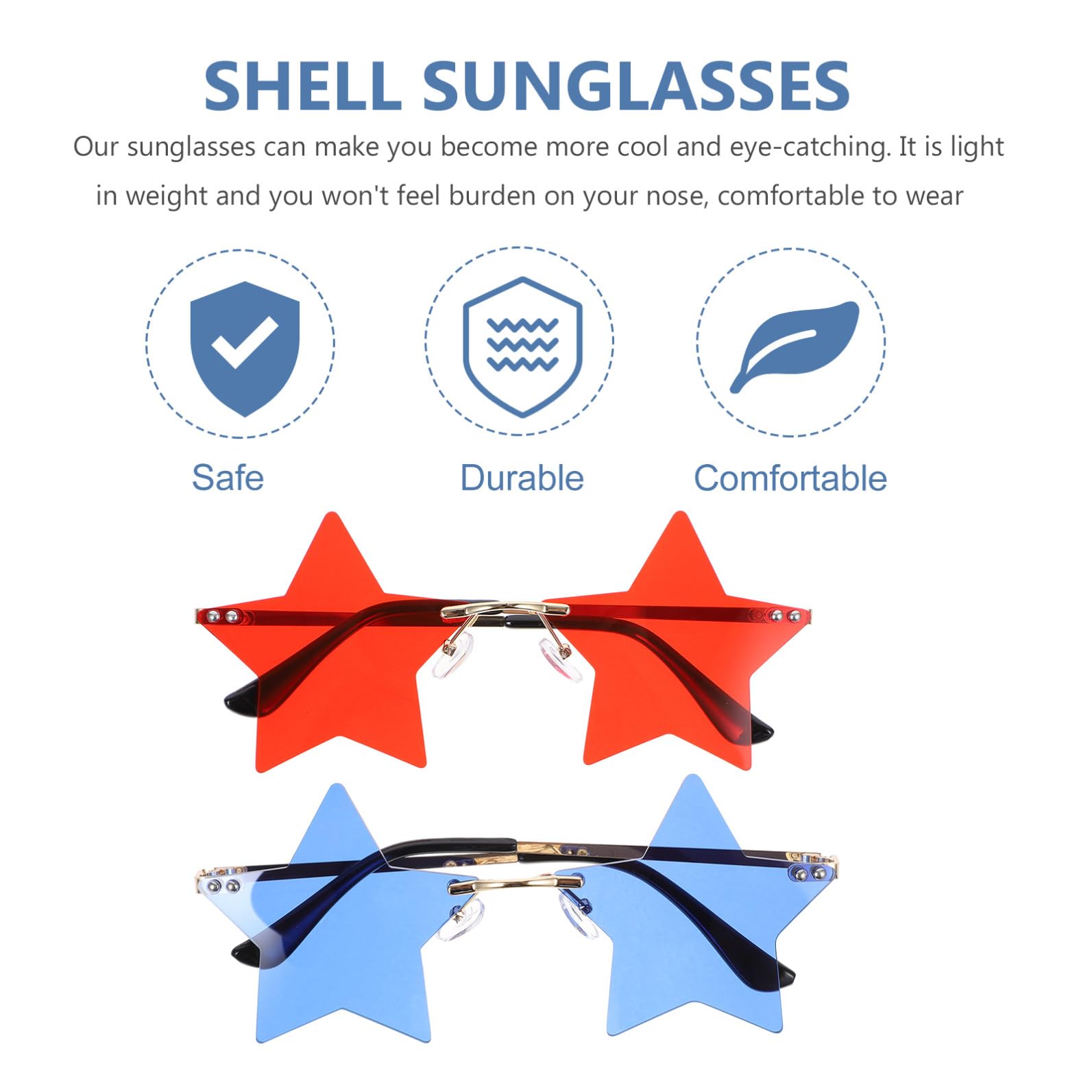 SHERCHPRY Juego De 4 Gafas Sin Montura Con Forma De Estrella Estilo Patriótico Para El Día De La Independencia 2 Unidades X 4