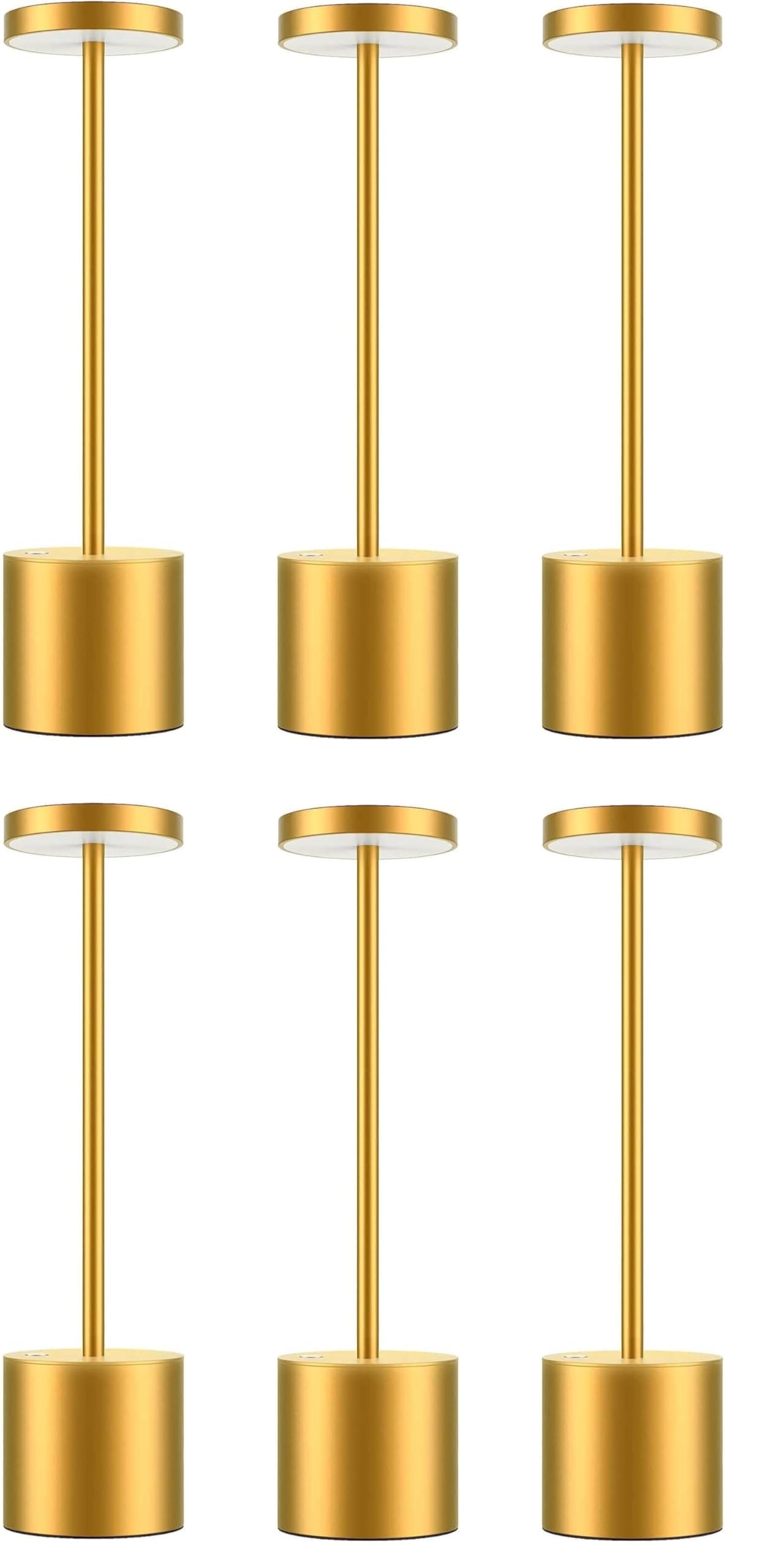 6 Pezzi Lampada da Tavolo Touch, Ricaricabile, Senza fili, dimmerabile, Colore Oro, con 3 intensità di luce - CW967-6pz