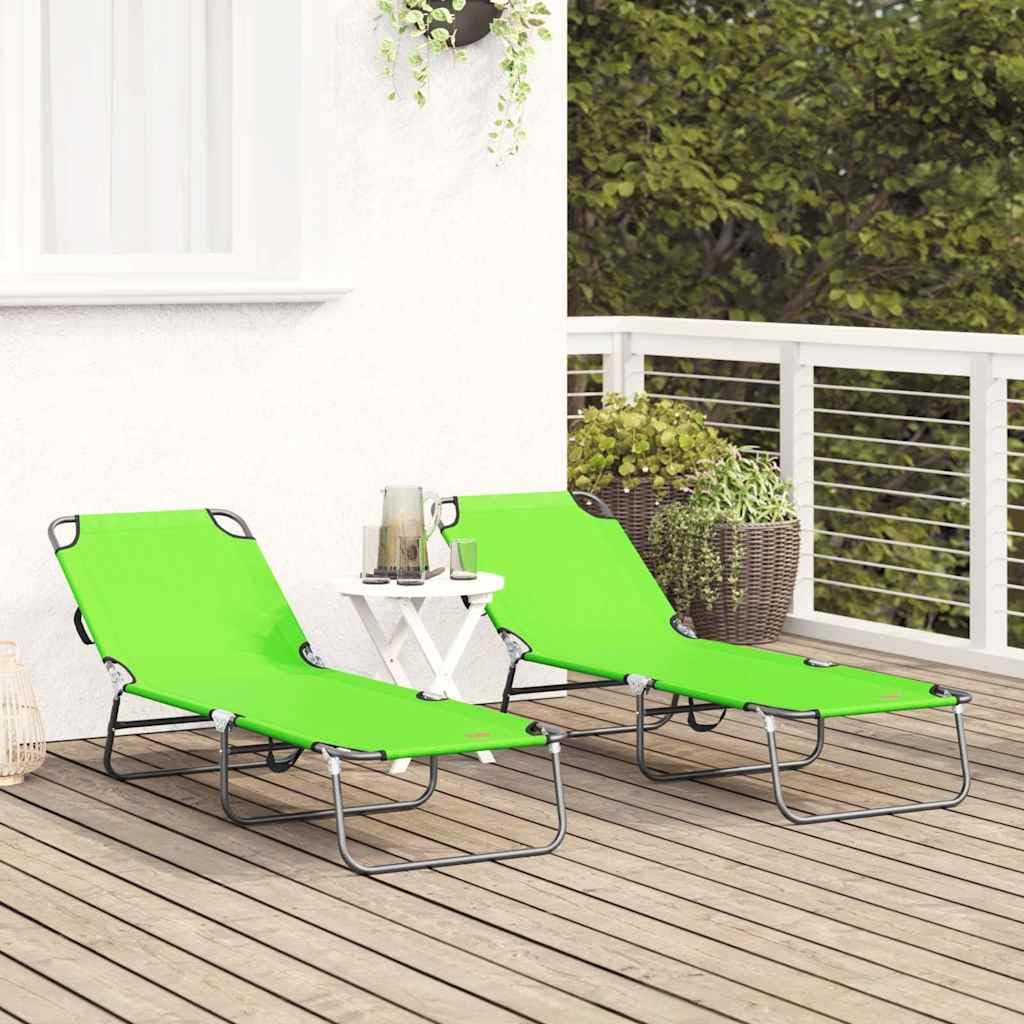 2er Set Sonnenliege Klappbar Grün mit Rückenlehne 188x57cm