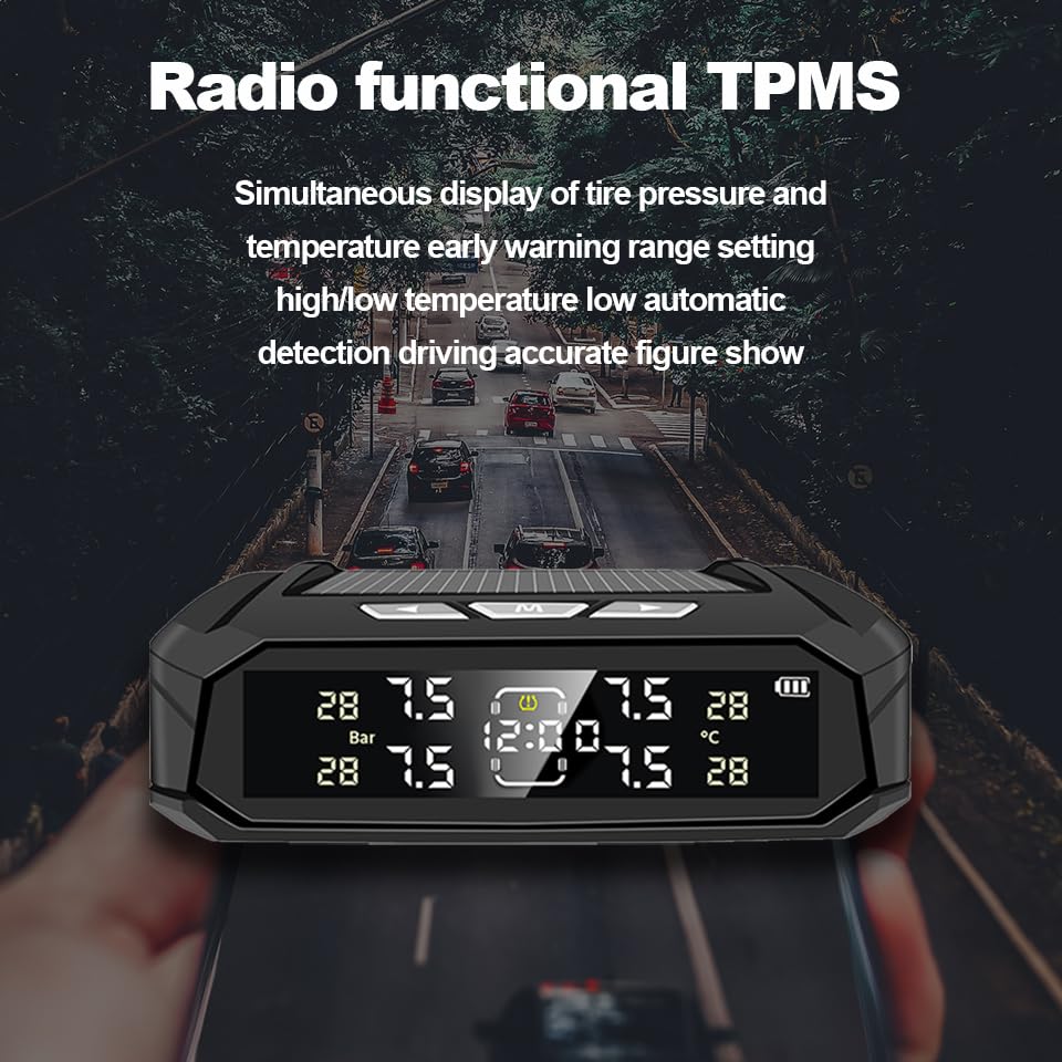 Tpms Monitor de Alarma presión neumáticos Coche con energía Solar, Sistema Seguridad automático, Pantalla Digital, 4 sensores inalámbricos(K10P)