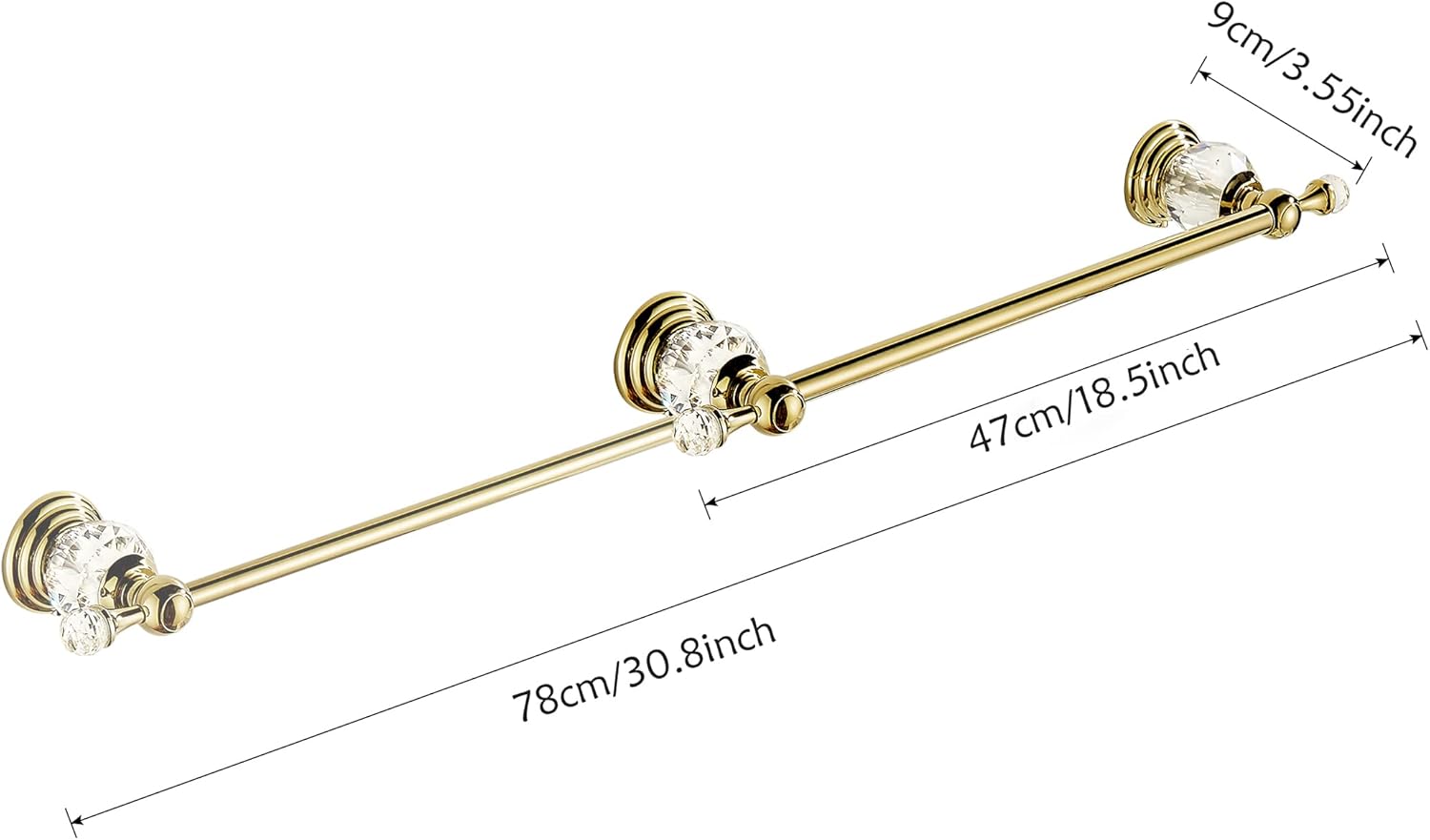 WOLIBEER Polished Gold Towel Bar,Crystal Towel Holder Adjustable Towel Rack Expandable Rail Bathroom Accessories Wall Mounted