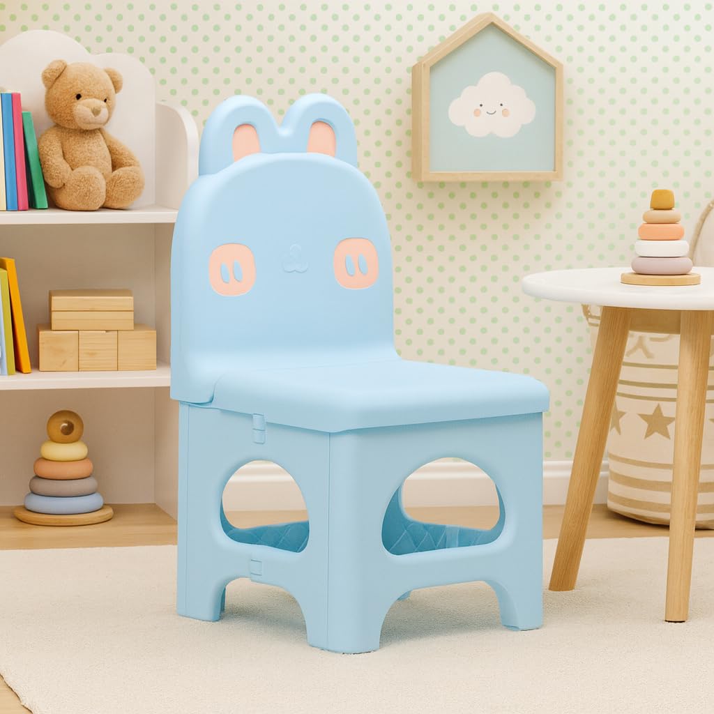 Nabhya Plastic Kids Chair with Cute Animal Design β Foldable, Lightweight & Durable Toddler Seating Chair for Playroom, Study, Nursery, Dining and Preschool Use (Blue) 2