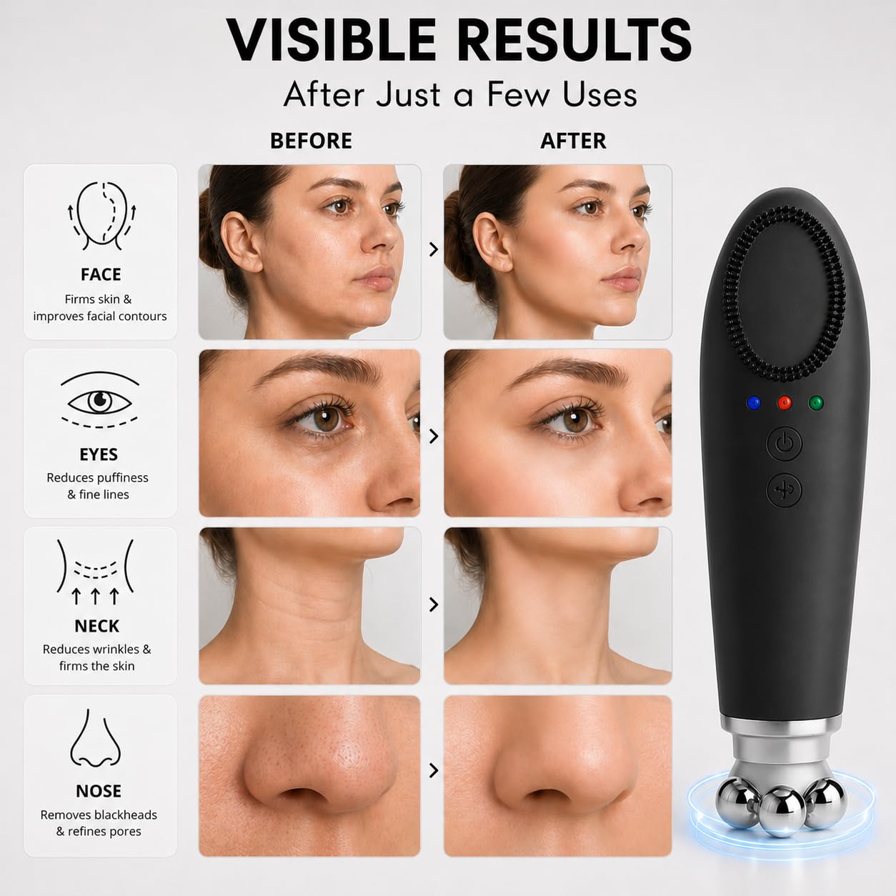 6-in-1 Facial Massager & Cleansing Brush, Electric Face and Neck Massager with 4 Interchangeable Heads, Rechargeable Skincare Device for Facial Massage, Deep Cleansing & Daily Care