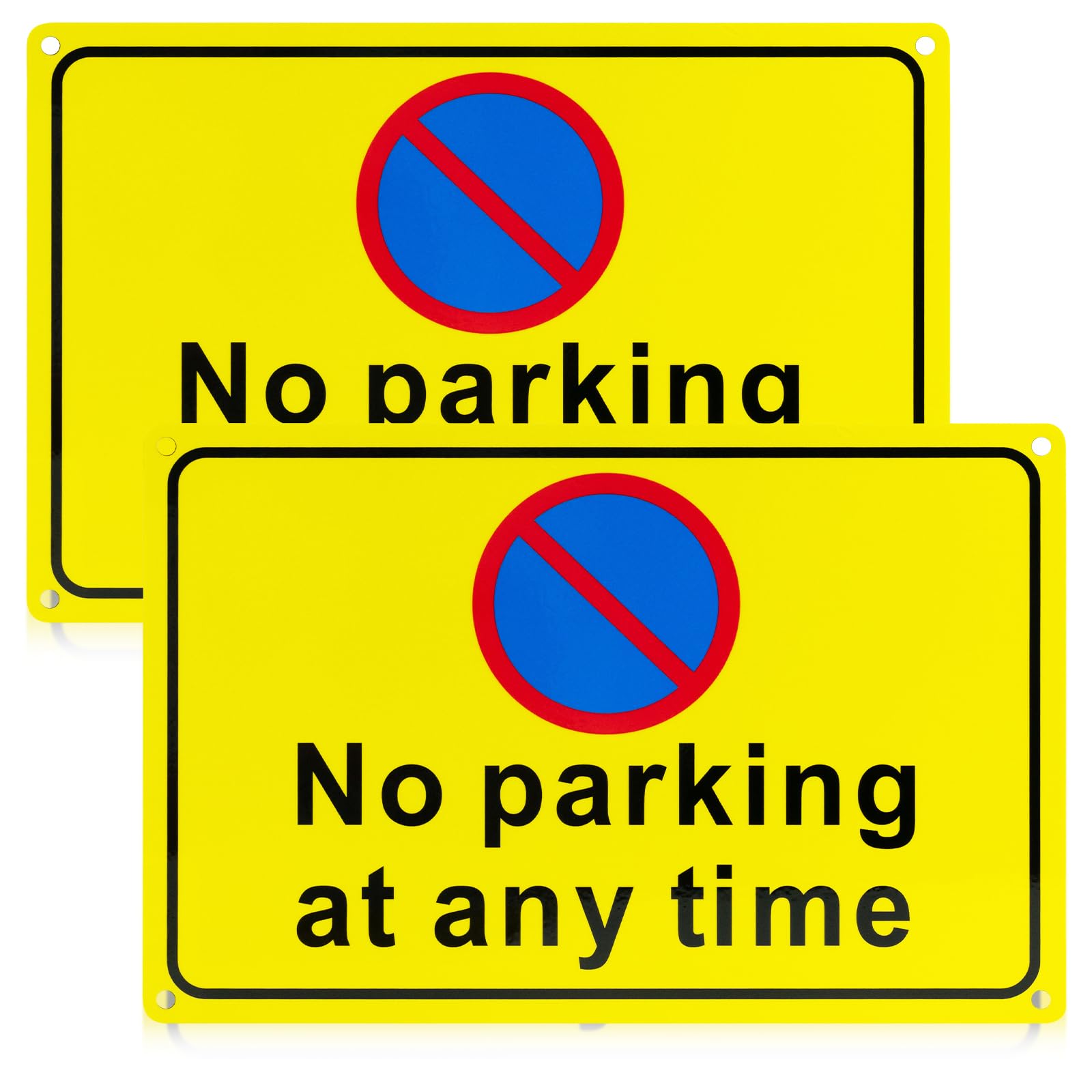 DRERIO 2 Pack No Parking At Any Time Sign, 30x20cm Aluminum Reflective Warning Sign, Rustproof Weatherproof Plate With 4 Pre-Drilled Holes, Indoor Outdoor Use