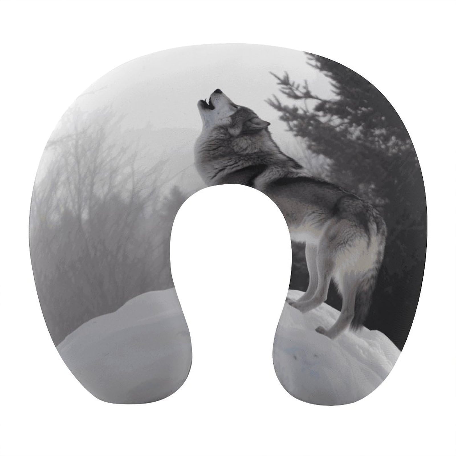 Btcowzrv Style Howling Wolf U Shaped Neck Pillow Travel Pillows