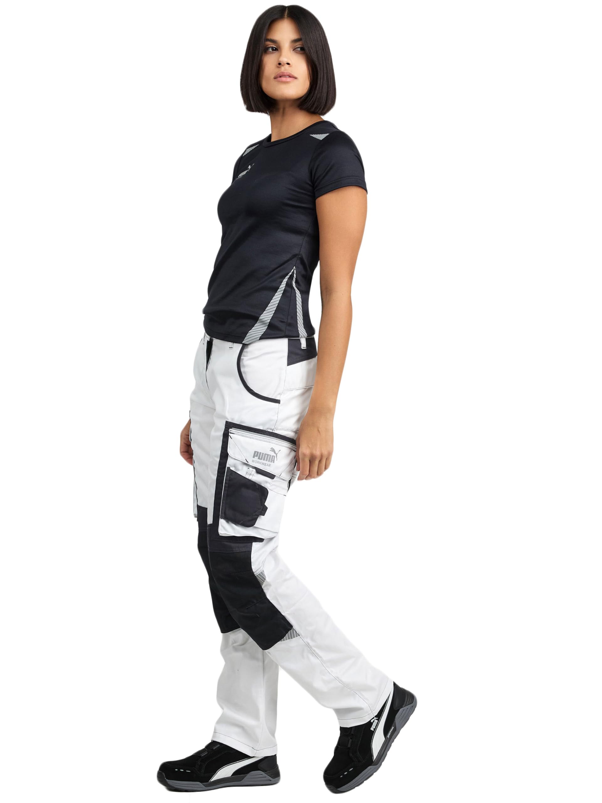 PUMA Work WEAR Premium damskie spodnie robocze z wieloma kieszeniami i dodatkowo wzmocnioną tkaniną nylonową - czarne, biały/antracytowy, 44