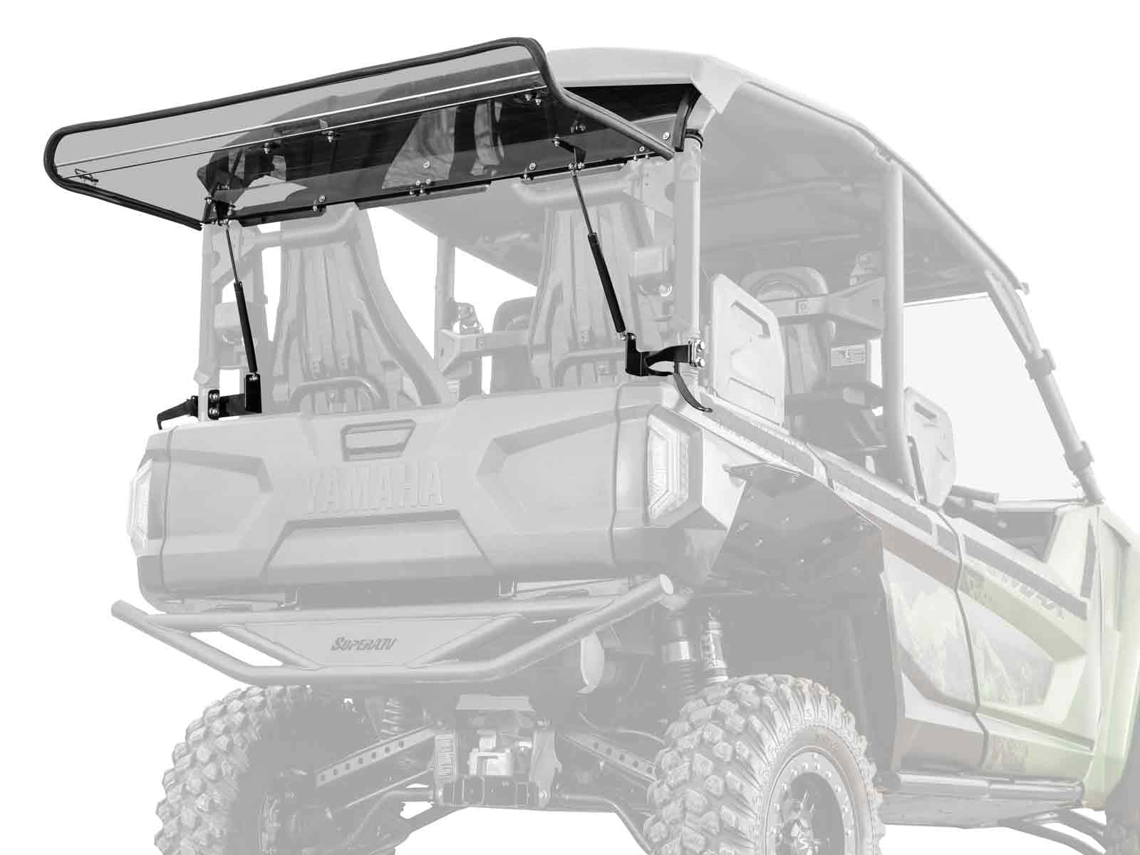 SuperATV 1/4" Lightly Tinted Polycarbonate Rear Flip Windshield for 2021+ Yamaha Wolverine RMAX 4, 250x Stronger Than Glass, Prevents Suction, Pre-Assembled, USA Made