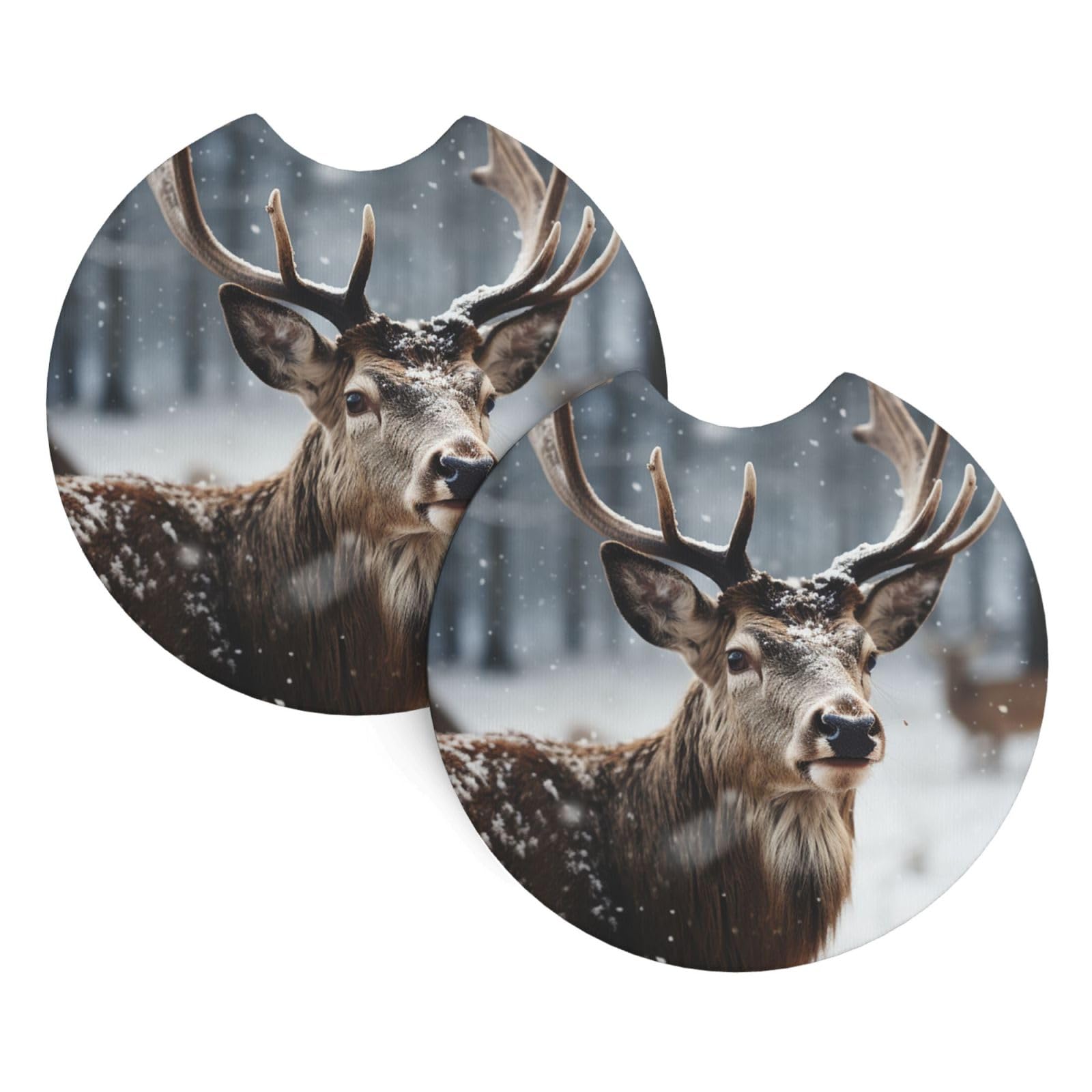 2 Pack Car Coaster for Cup Holders Reindeer in the Snow Car Cup Coaster 2.7" Neoprene Non-Slip Automotive Cup Mat Universal Auto Car Interior Accessories for Women Men Cup Pad