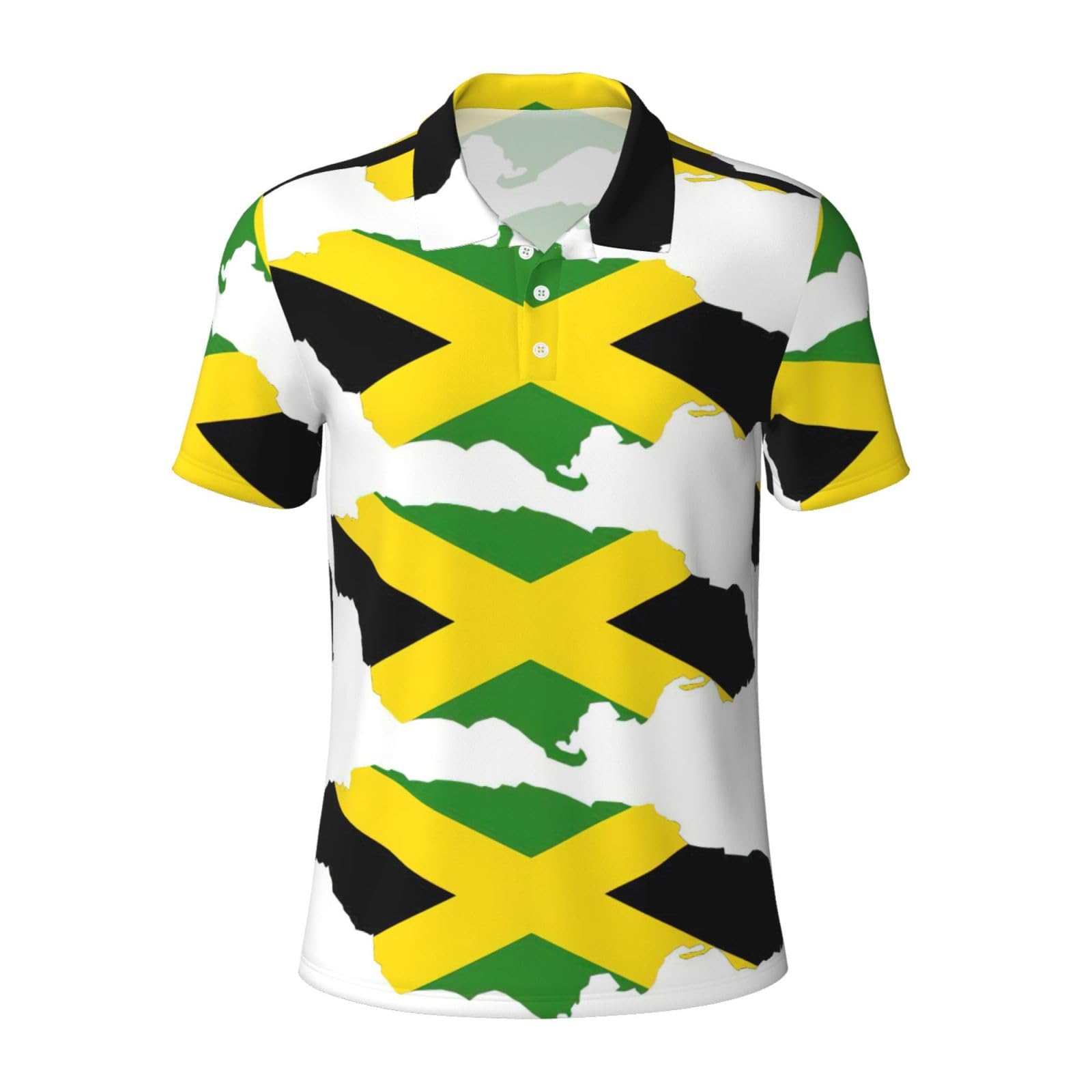 DUWAA Jamaica Flag Map Print Men's Polo Shirts, Short Sleeve Golf Shirt, Moisture Wicking Athletic Casual T-Shirt, Black, XXL