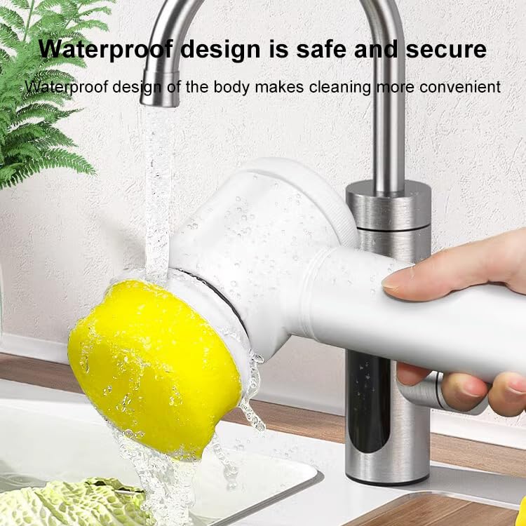 Image of Multifunctional Handheld Cordless Electric Cleaning Brush with 5 Replaceable Brush Heads Handheld Power Shower Scrubber for Bathtub, Floor, Wall, Tile, Toilet, Window, Sink, White