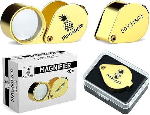 Miniatura 9 de Pineapple 30X Jewelers - Lupa plegable de bolsillo para joyeros, gemas, diamantes, plantas, monedas (dorado)