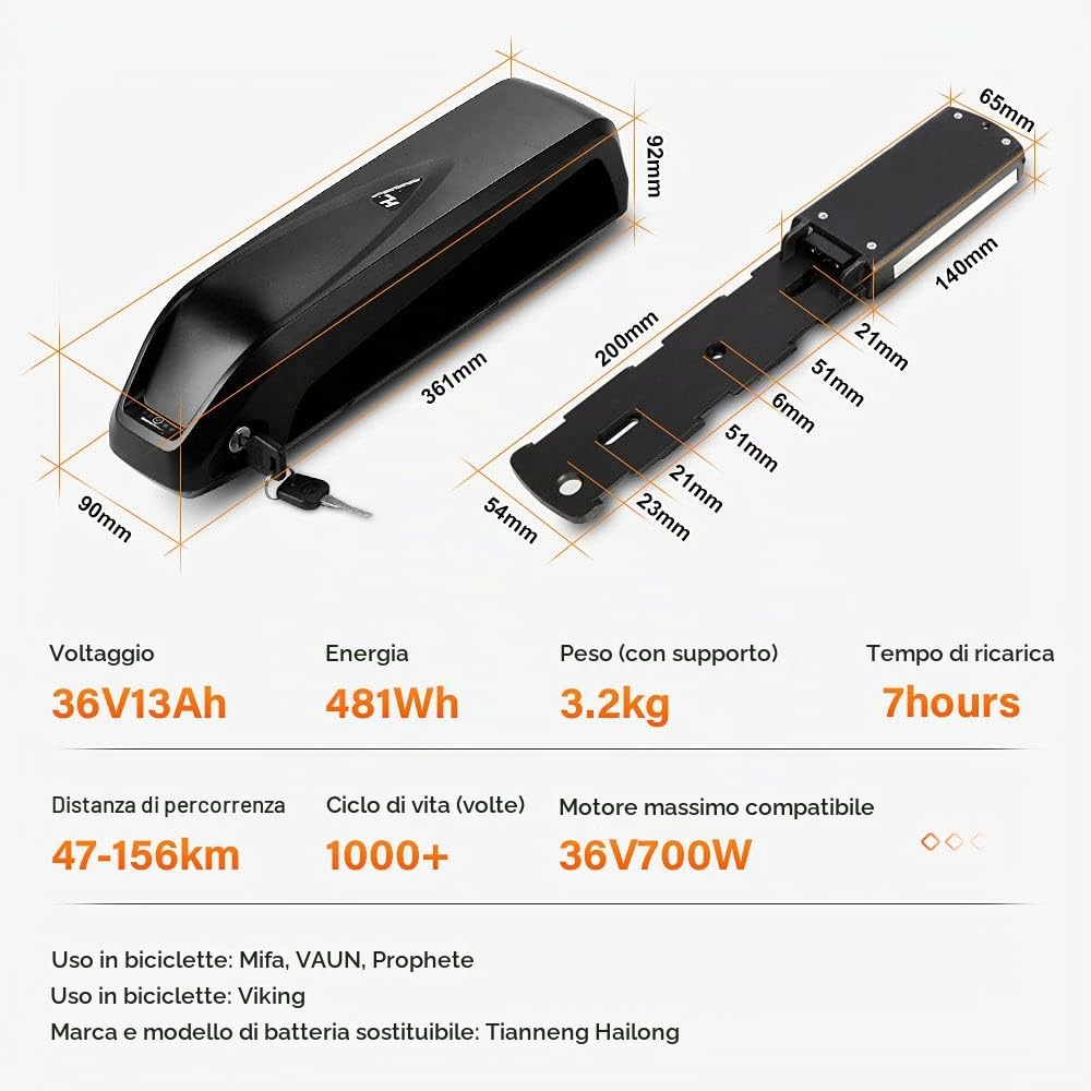 SEASON Hailong Ebike Batteria 36V-13Ah14.5Ah 15.6Ah 18Ah battery bicicletta elettrica al Litio, piastra di base a 4 pin/5 pin per 0-1000W motori