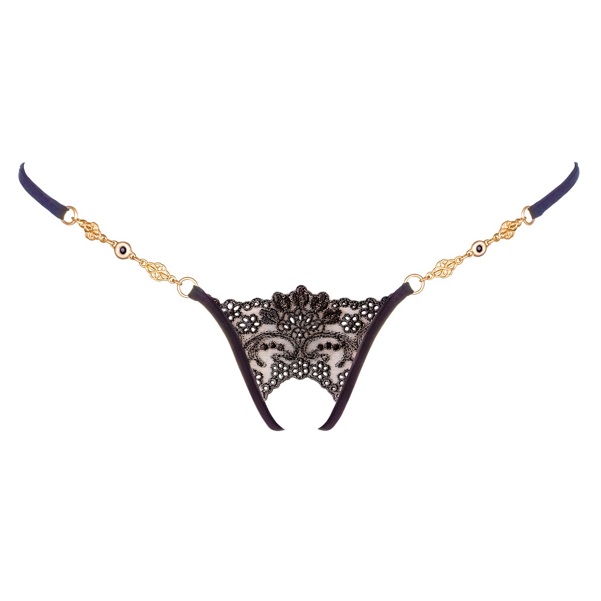 Damen Luxus Mini G-String Ouvert Black Sensation